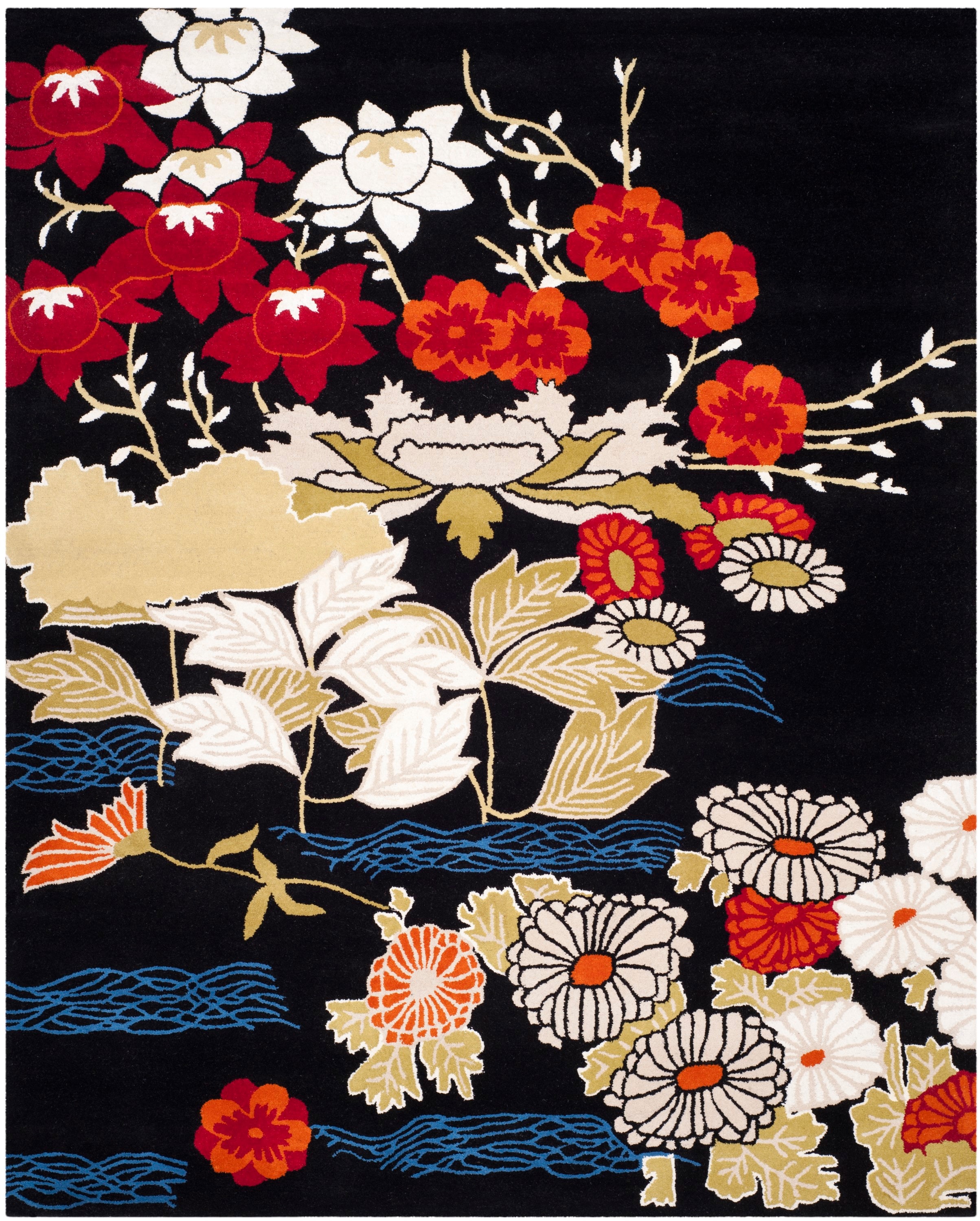 Bella Black and Multicolor Hand-Tufted Wool Area Rug 8' x 10'