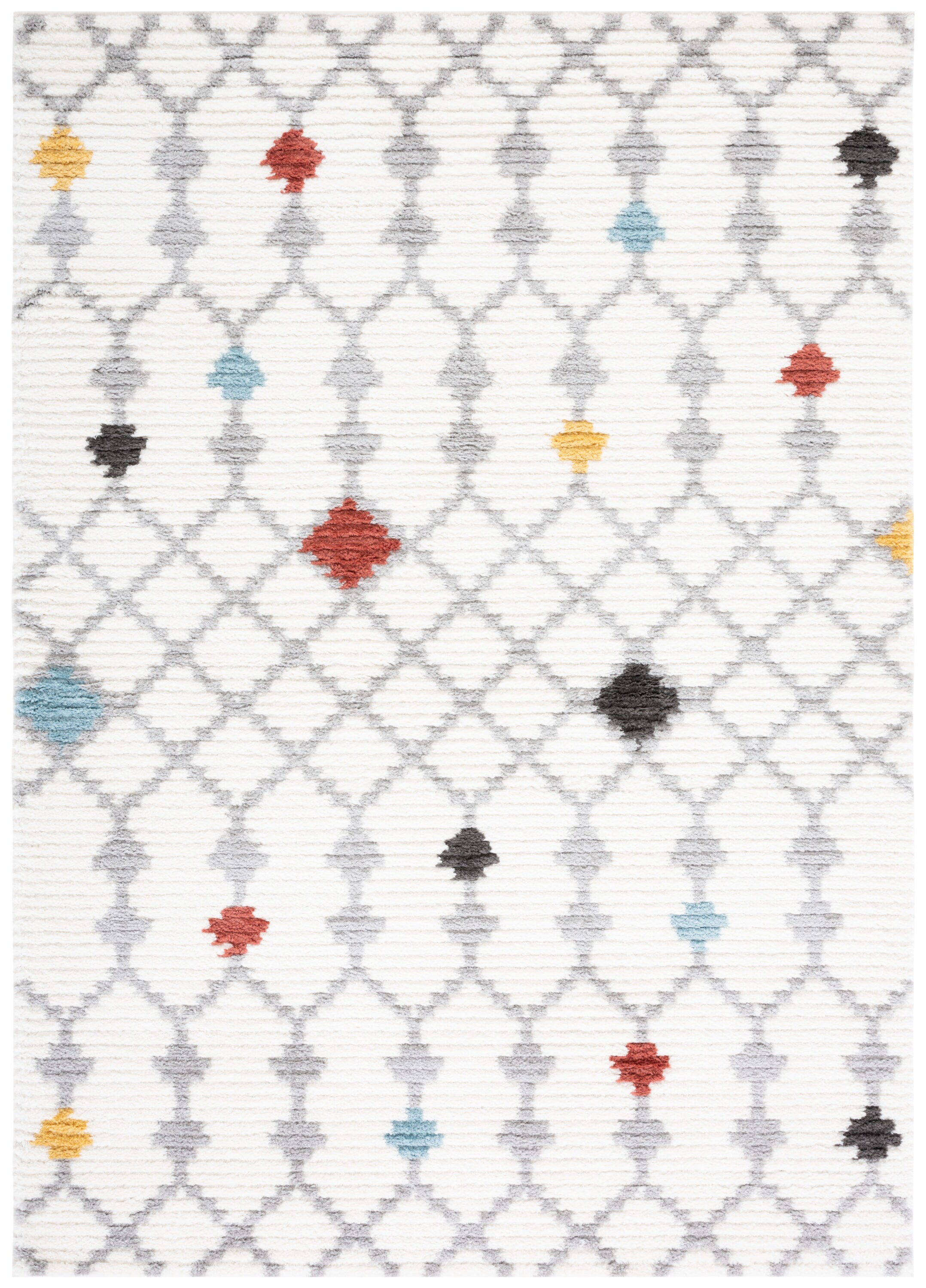 Ivory and Gray Hand-Knotted Synthetic Rectangular Rug