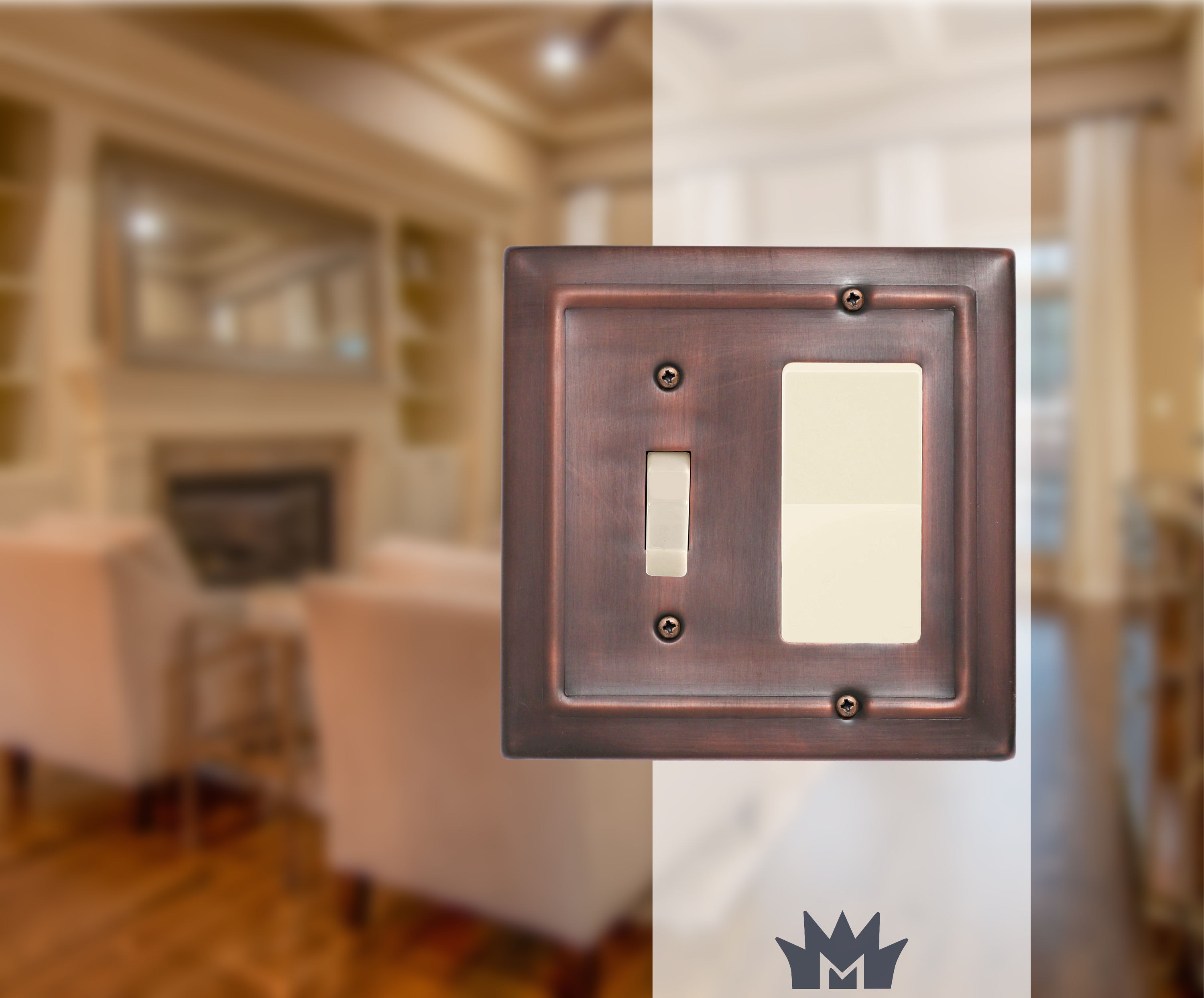Monarch Abode 19655 Antique Copper Finish Architectural 2 -Gang Standard Size Copper Metal Indoor Toggle/Decorator Wall Plate