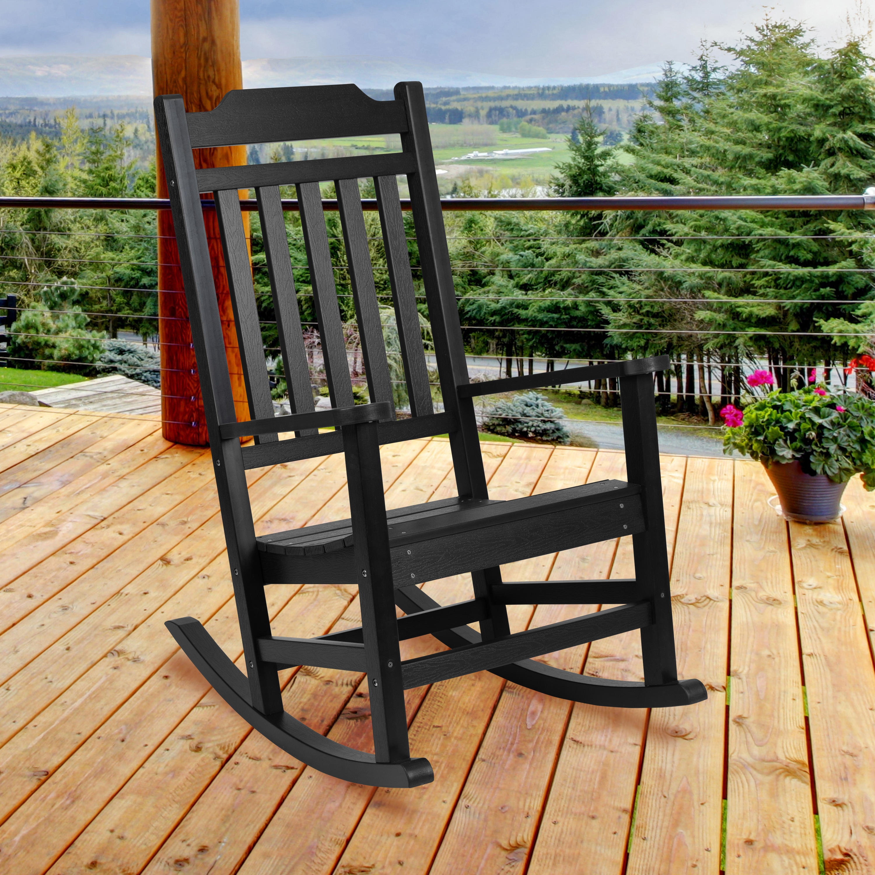 Sleek Black Poly Resin All-Weather Rocking Chair