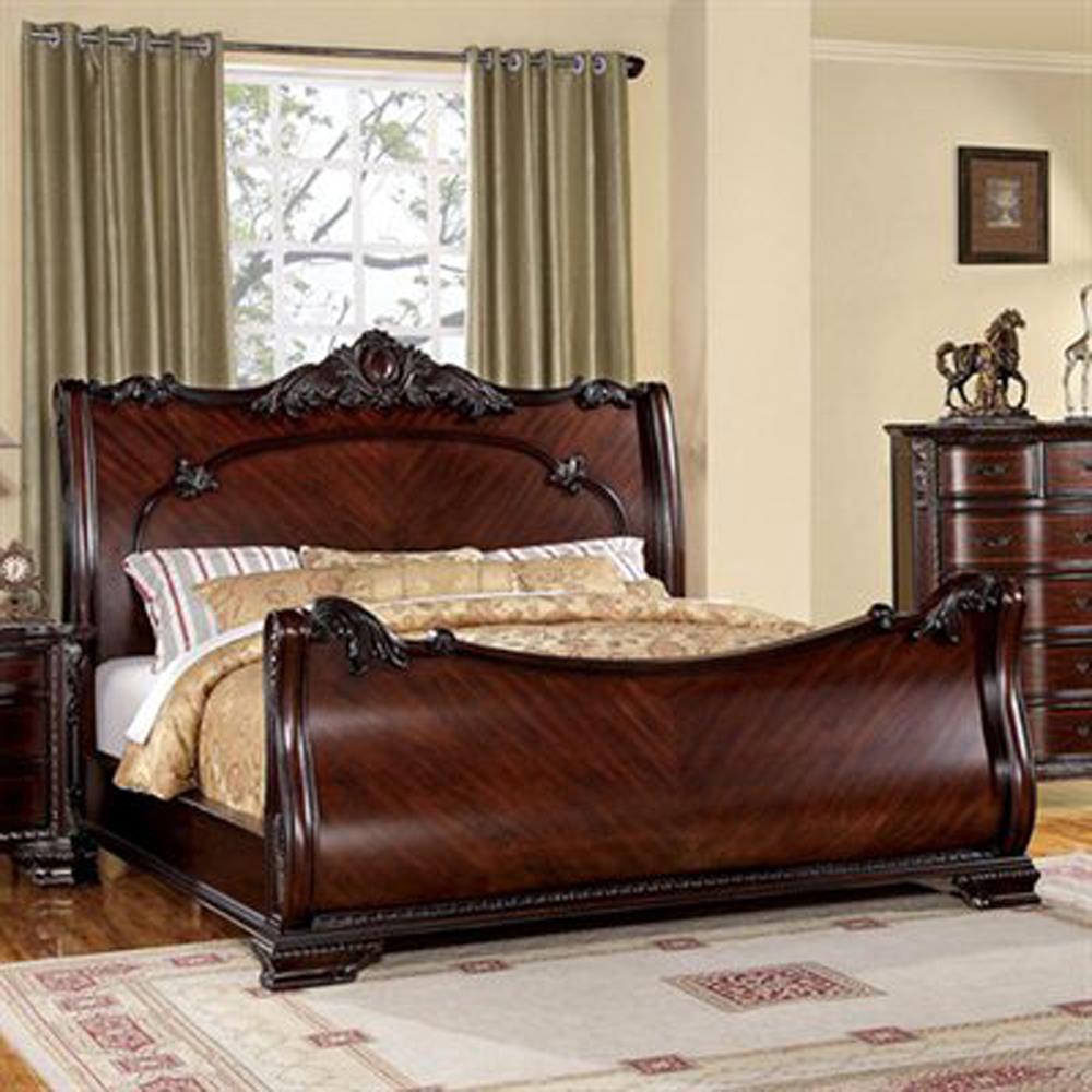 Furniture of America CM7277CK Bellefonte Brown Cherry California King Composite Sleigh Bed