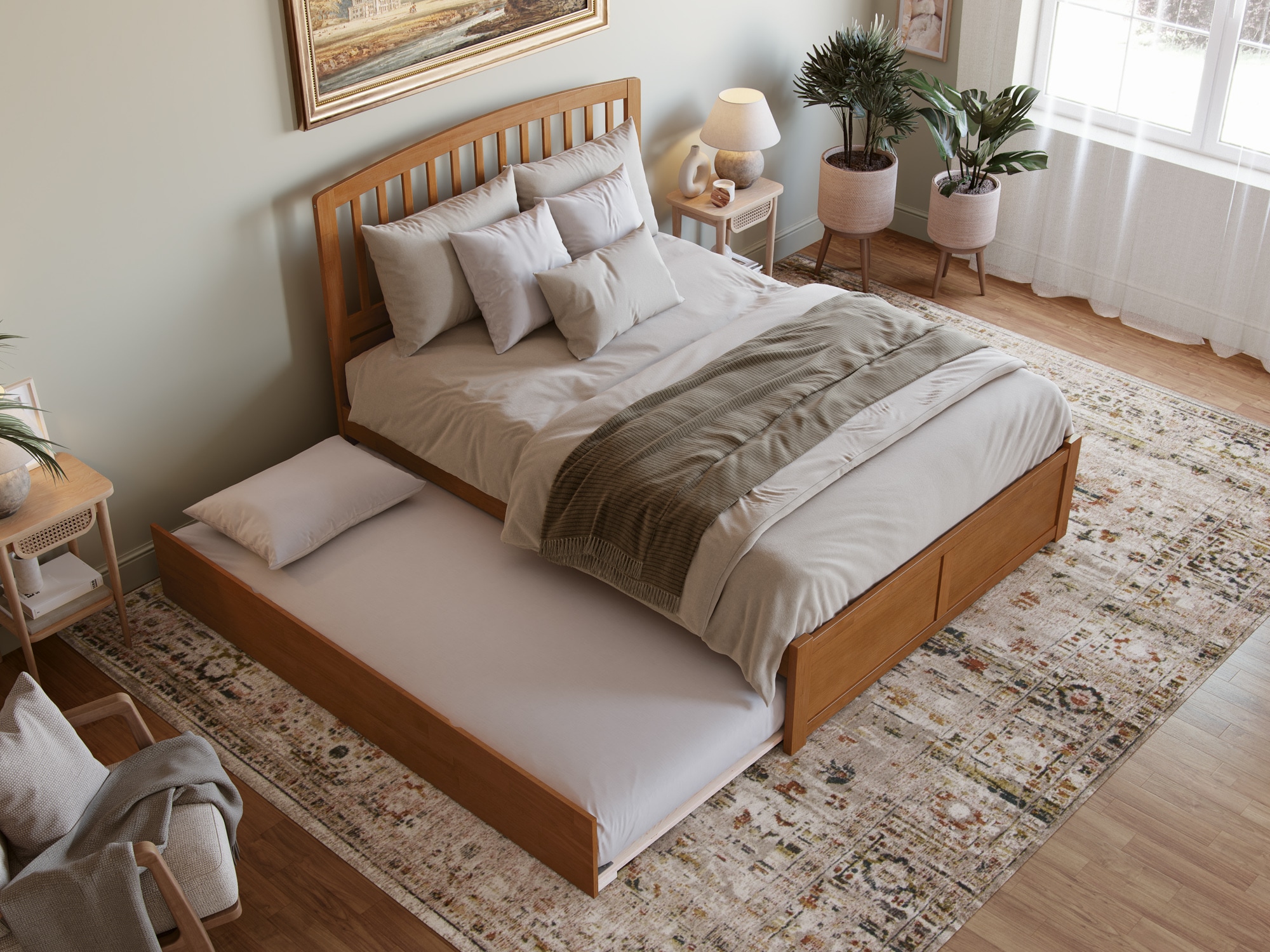 Light Toffee Queen Wood Platform Bed with Slatted Headboard