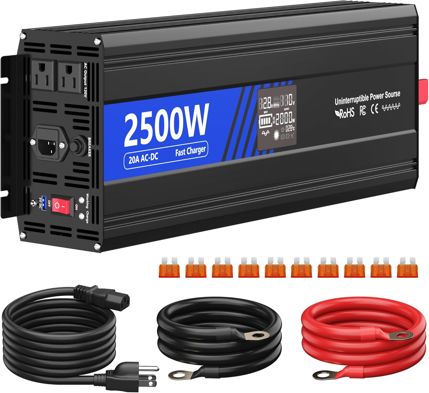Silvel KF370085-03-TX 2500W Sump Pump Battery Backup System Safe Back Up System with LCD Display 20A Fast Charging for Continuous Sump Pump Operation Emergency and Power Outage Black