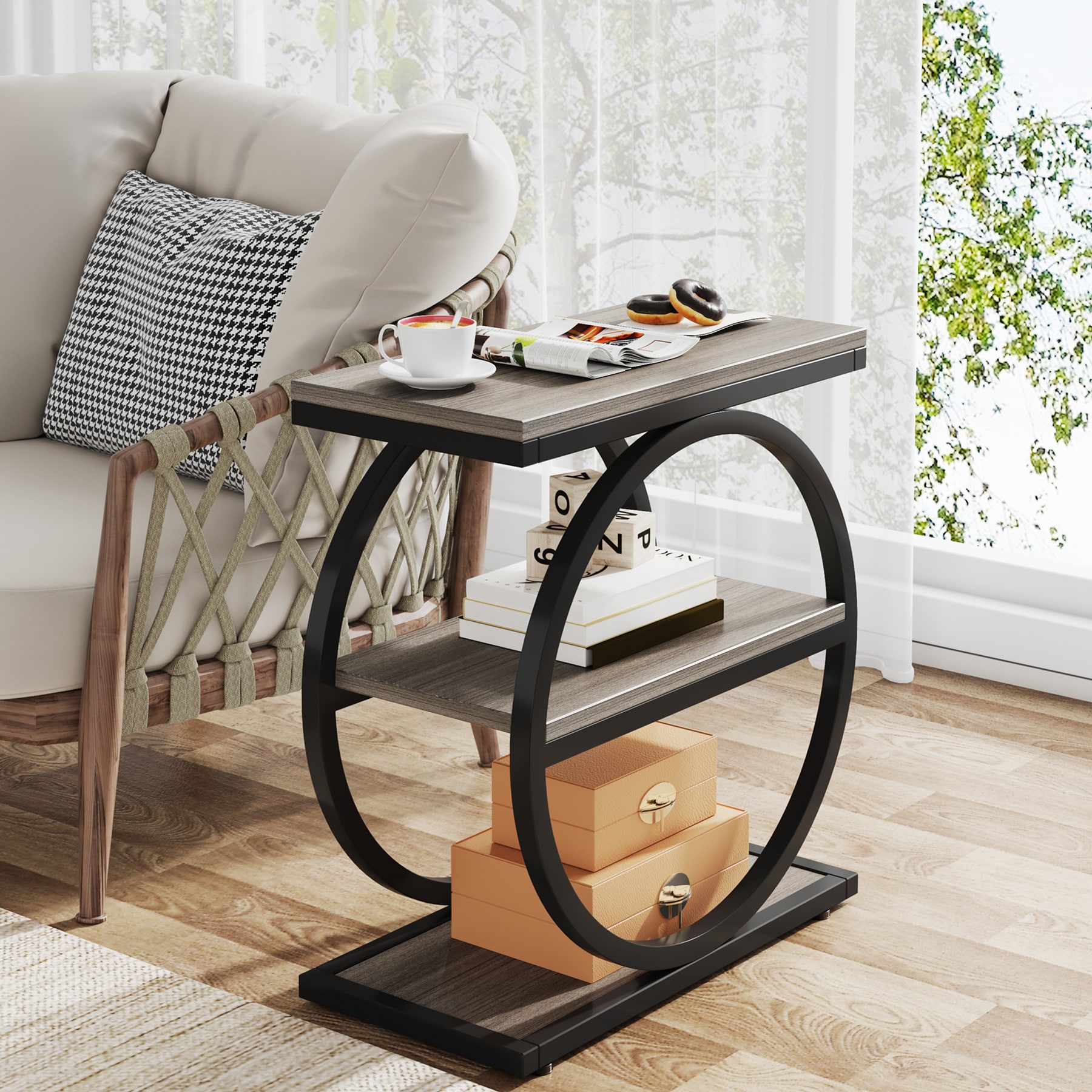Tribesigns LWFD-JW0781 End table 23.6-in W x 25.6-in H Gray Wood Rectangular Modern End Table Assembly Required