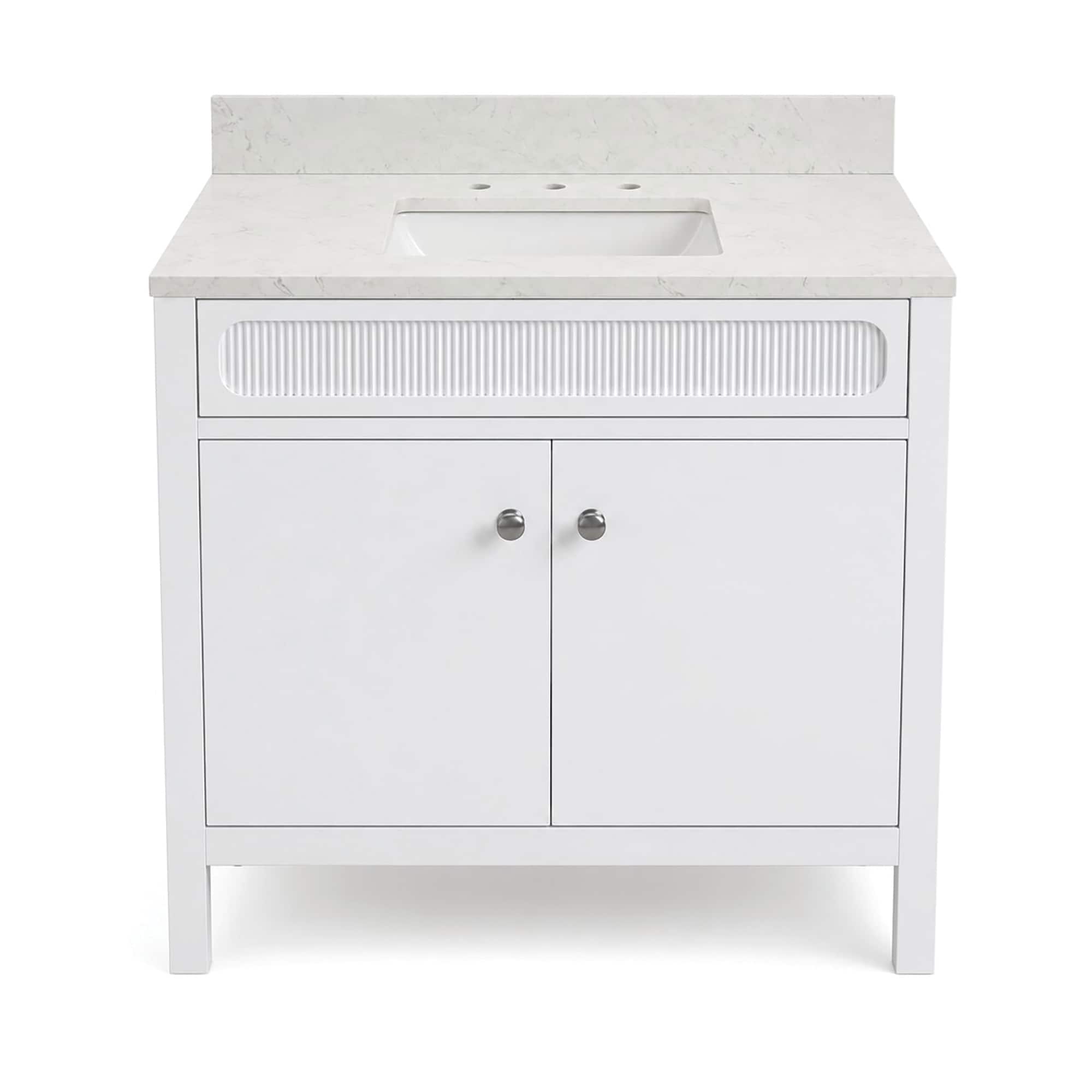 WonderLand - Viana 30-in Warm White Undermount Single Sink Bathroom Vanity with Carrara Sky Engin...