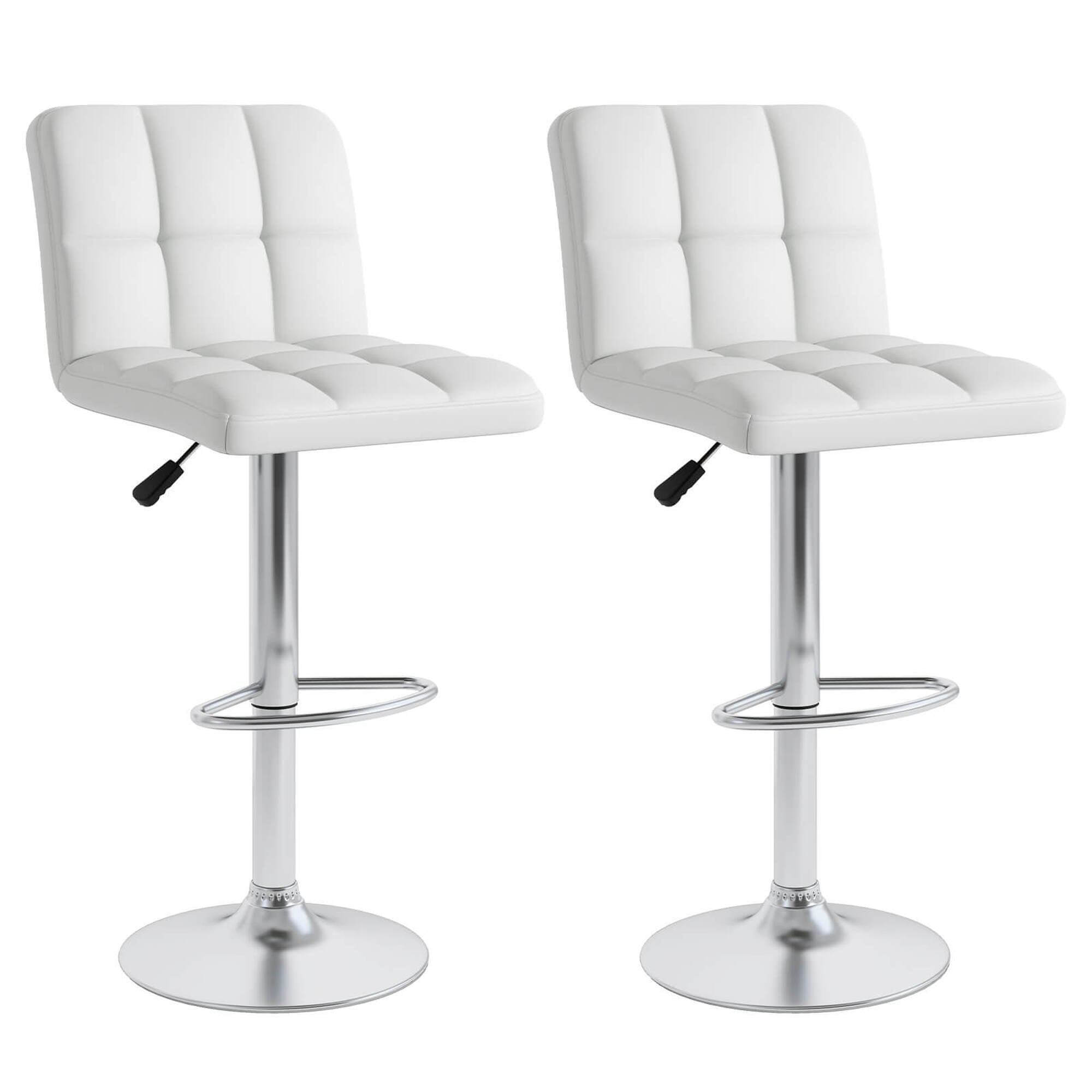 Costway HCST04290 Set of 2 White + Silver 25-in H Extra tall (34-in and up) Square Seat Upholstered Swivel Metal Back Bar Stool Back
