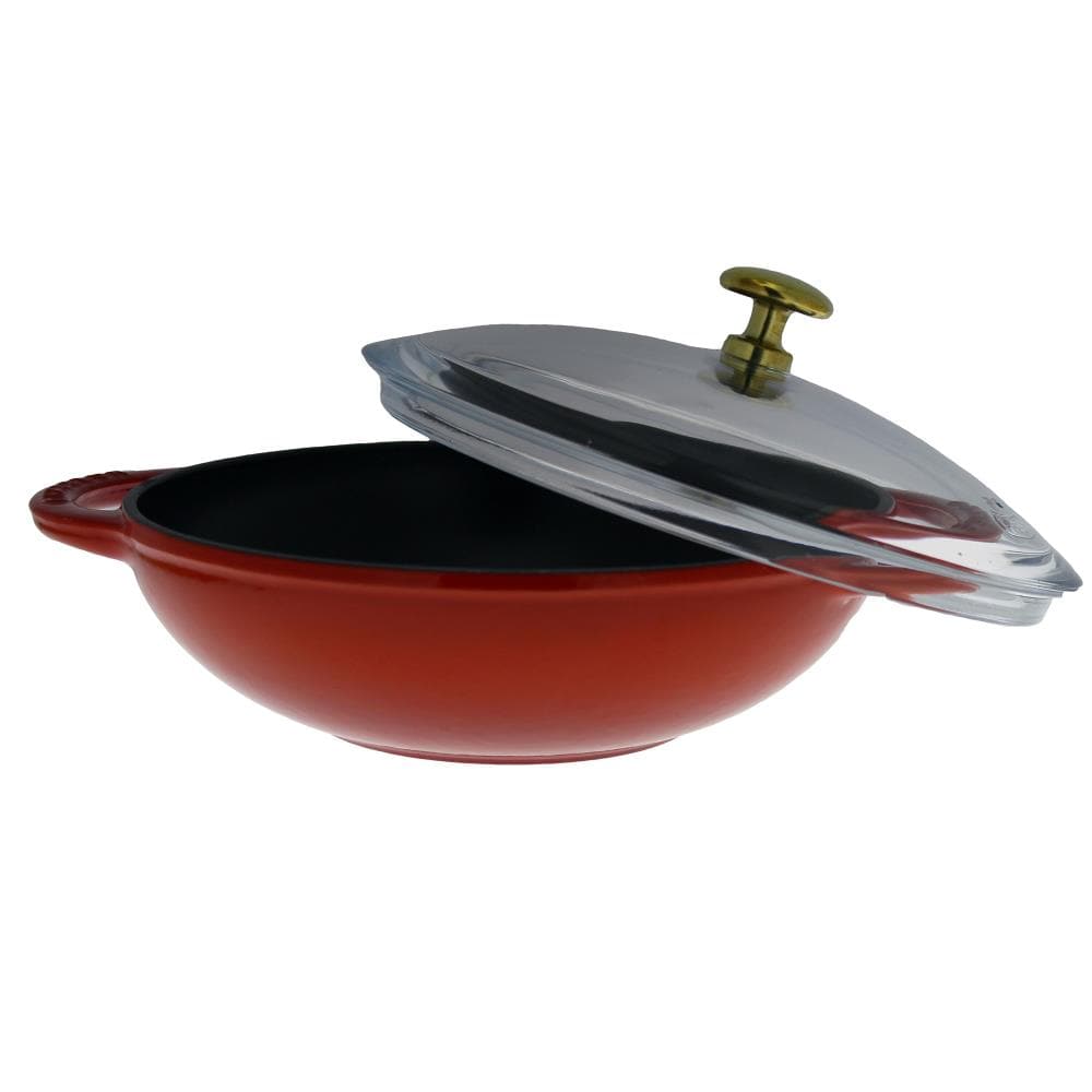 Chasseur French Enameled Cast Iron 7 Wok with Glass Lid - Red