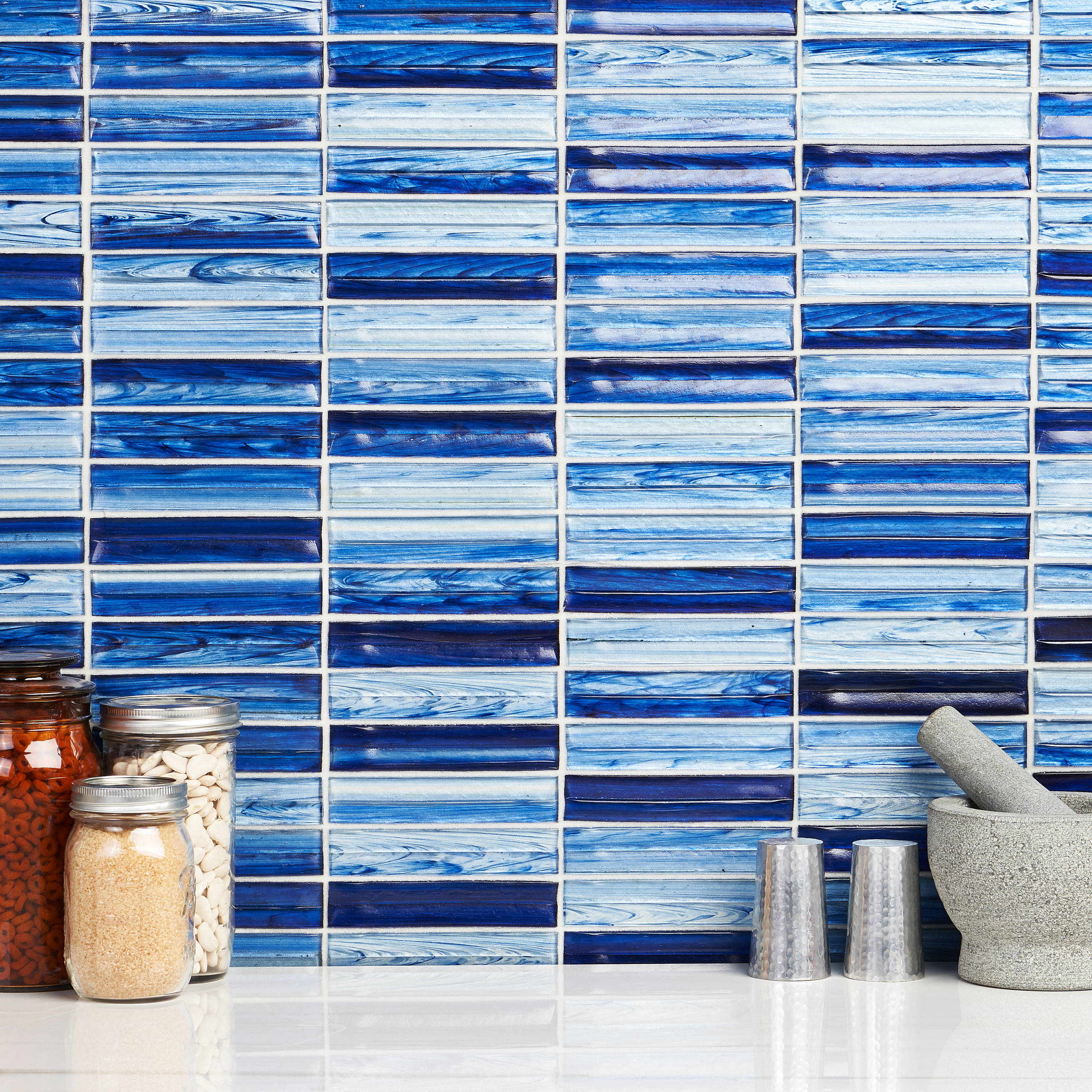 Tara Blue Polished Glass Mosaic Wall Tile