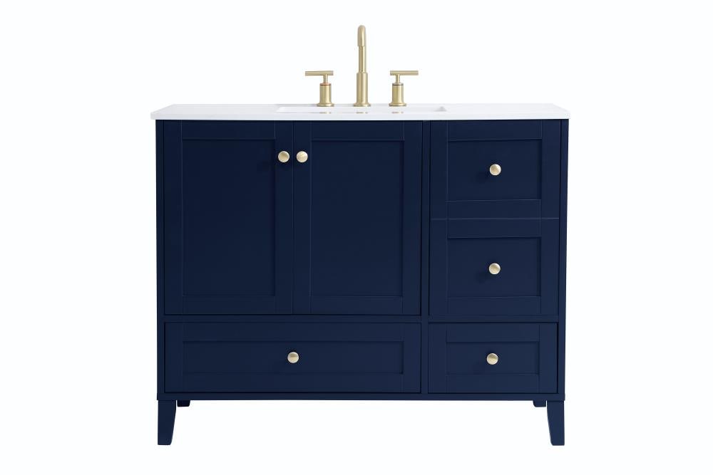 Elegant Decor FI54042BL First Impressions 42-in Blue Undermount Single sink Bathroom Vanity with Calacatta Quartz Engineered marble Top