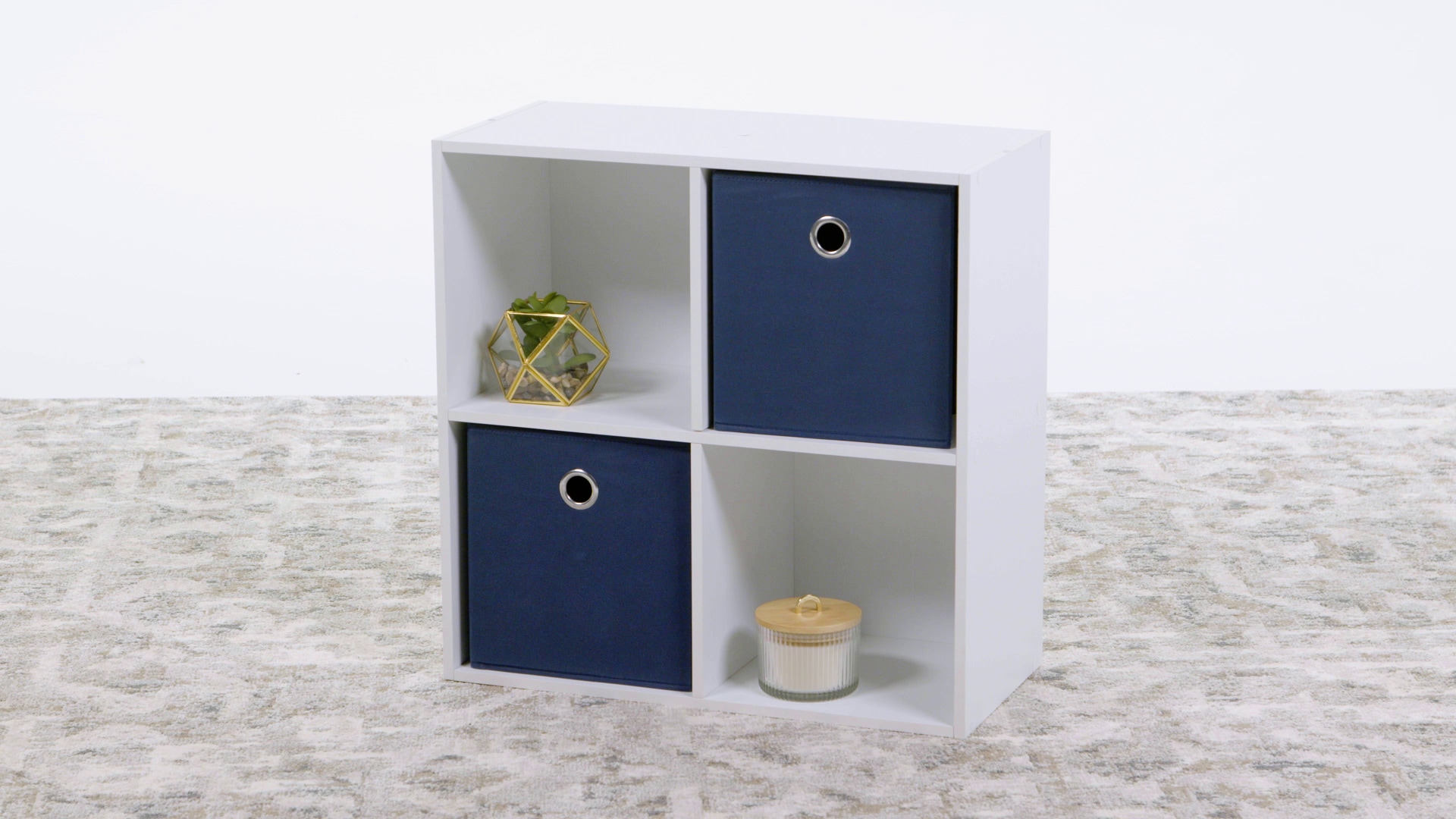 Shop Style Selections Style Selections White 4 Cube and Blue Fabric  Collapsible Bin Organizer Collection at