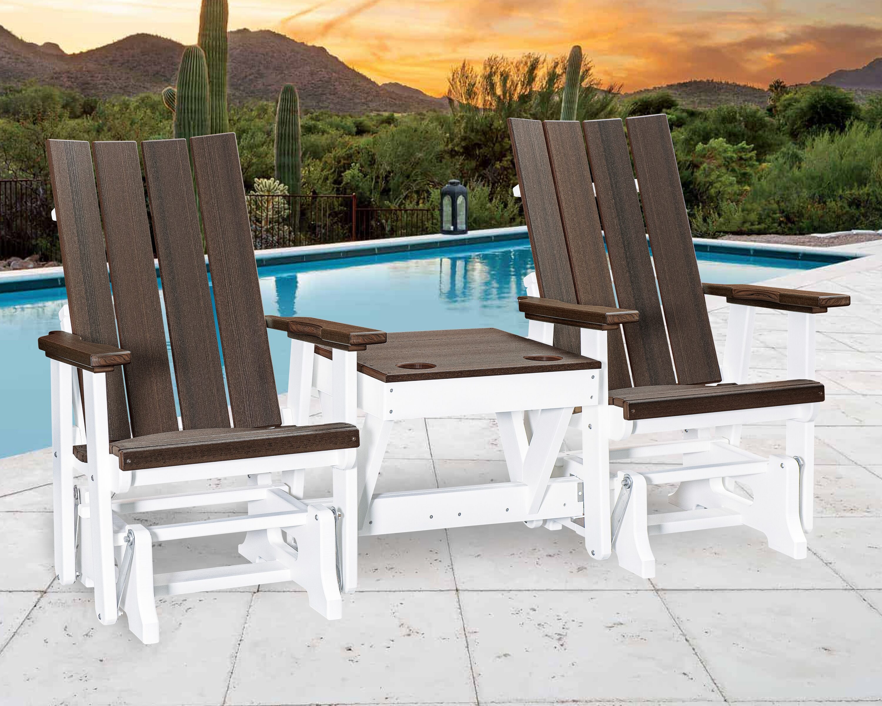 American Furniture Classics Brandon Set of 2 White HDPE Frame Glider Adirondack Chair with Slat Seat