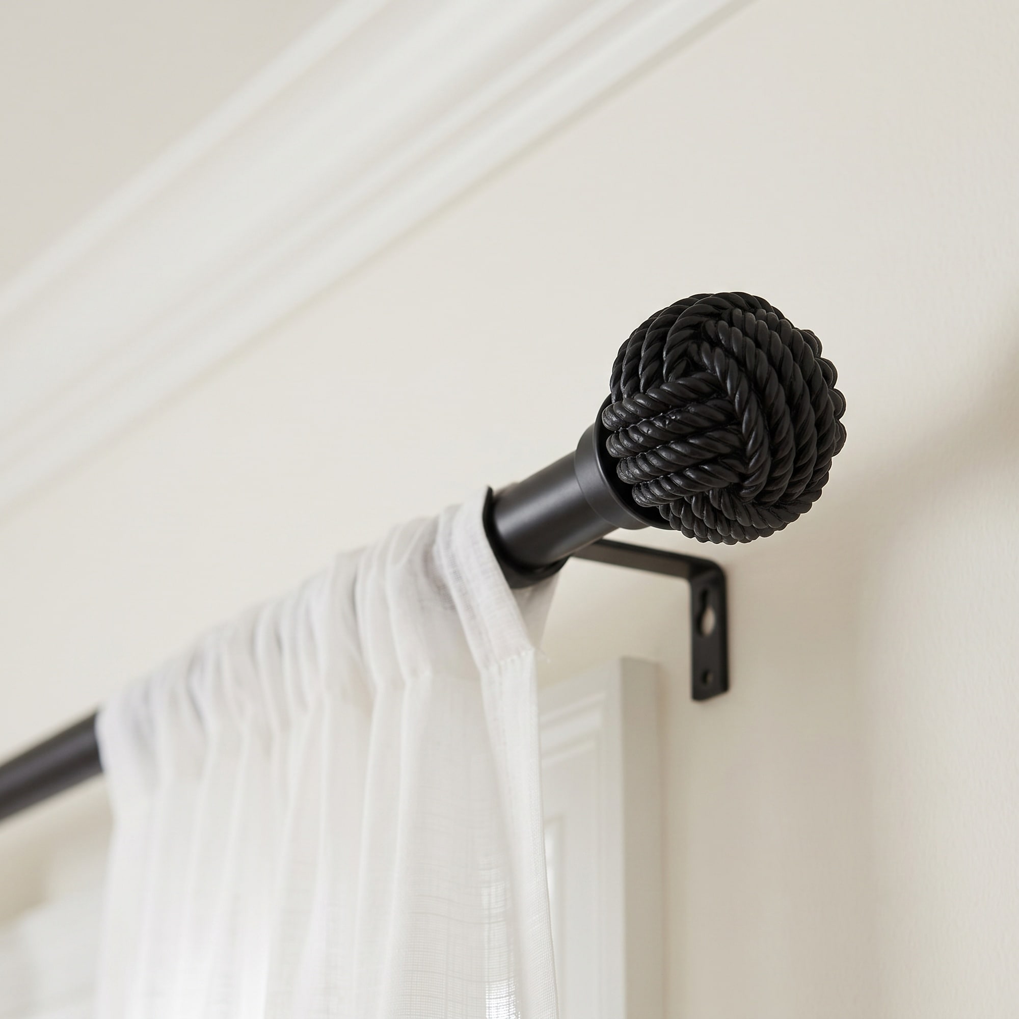 ACROMA Amere Matte Black Steel Single curtain rod with Finials