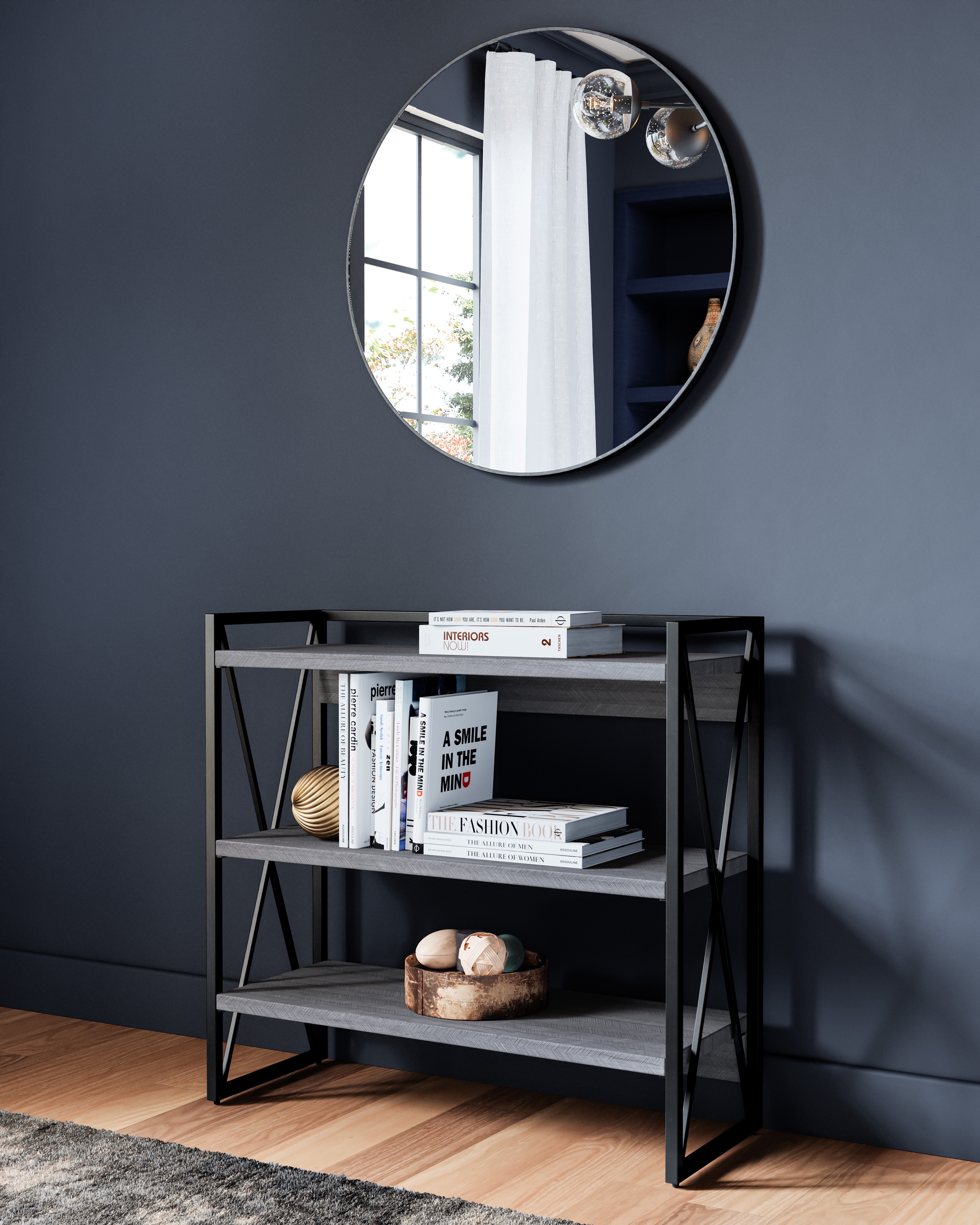 Round Mirror with Shelf - Black - Home All