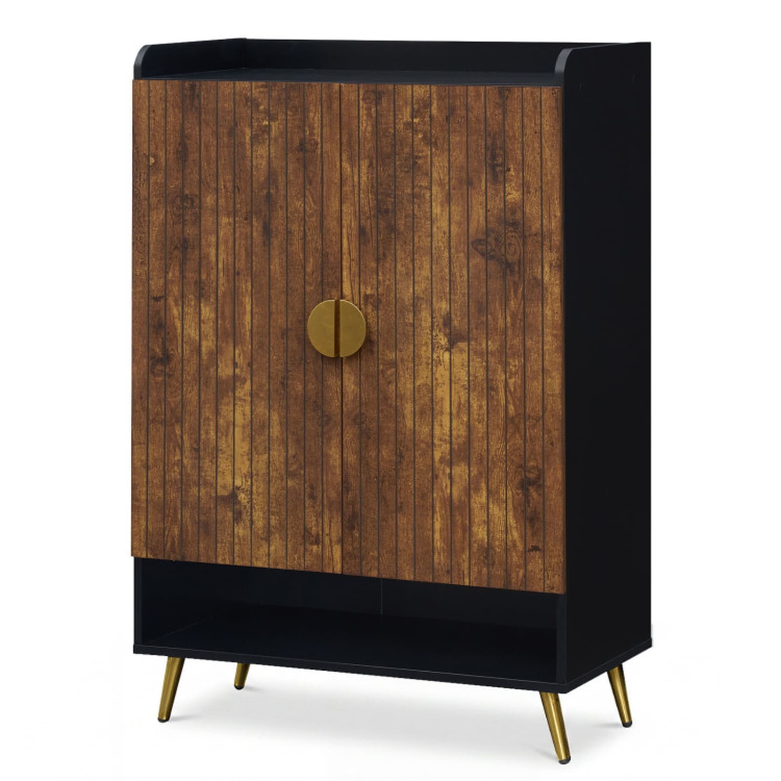 SUGIFT 44-in Tall Shoe Storage Cabinet with 7-Tier Doors Adjustable Shelves and Metal Legs Rustic Brown