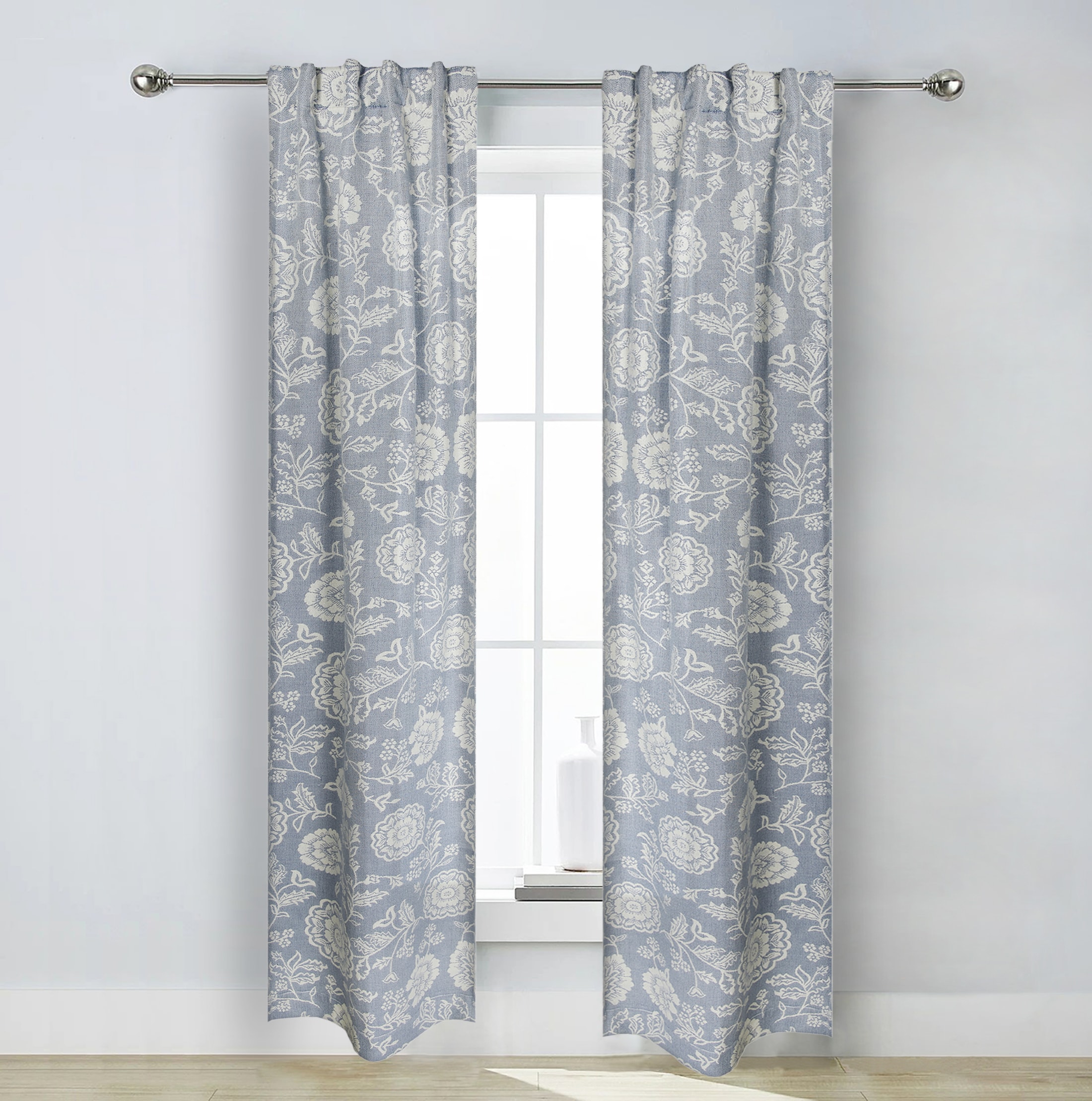 allen + roth 36024 84-in INDIGO Floral Room darkening Interlined Back tab Single curtain panel