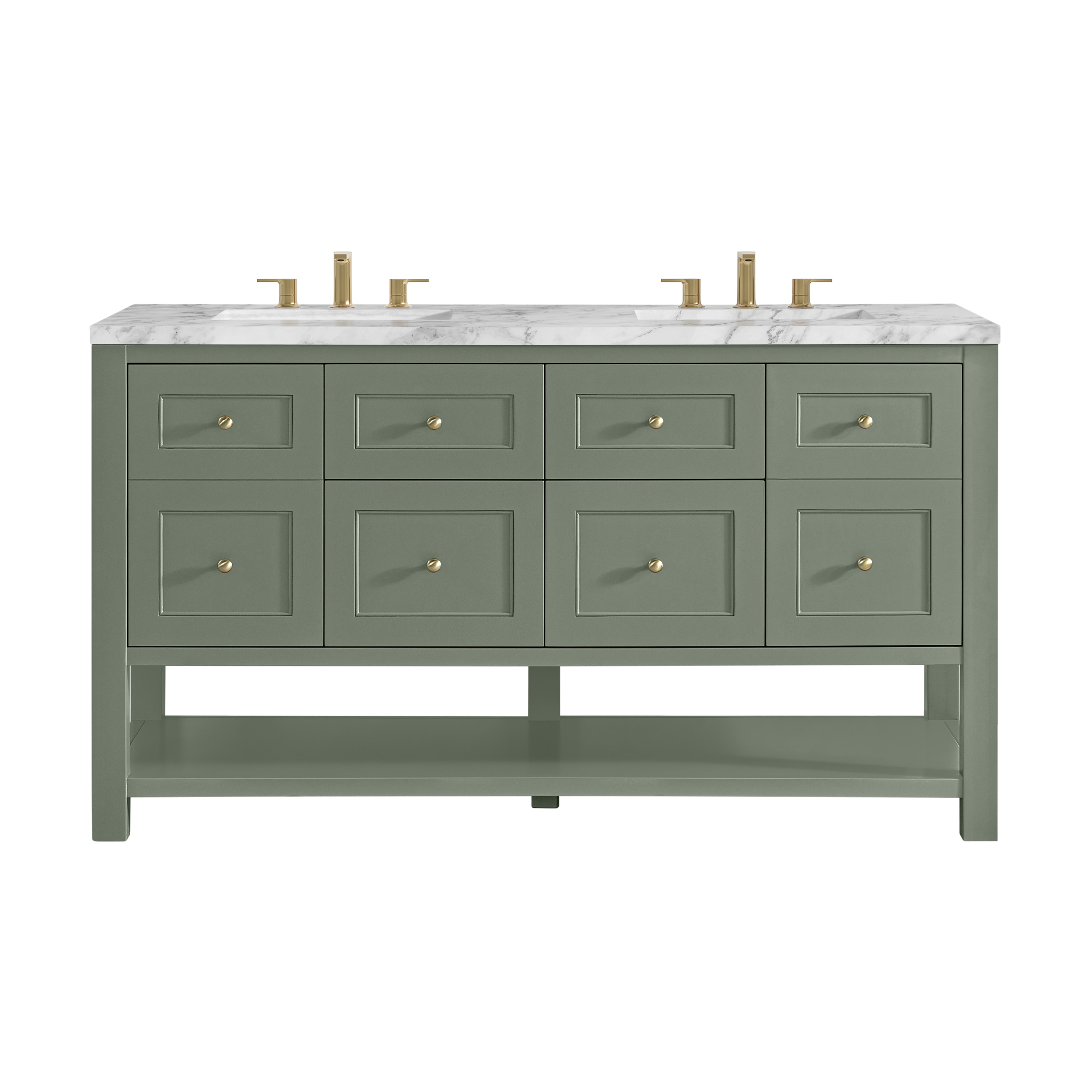 James Martin Vanities 330-V60D-SC-3CAR Breckenridge 60-in Smokey Celadon Undermount Double Sink Bathroom Vanity with Carrara White Marble Top