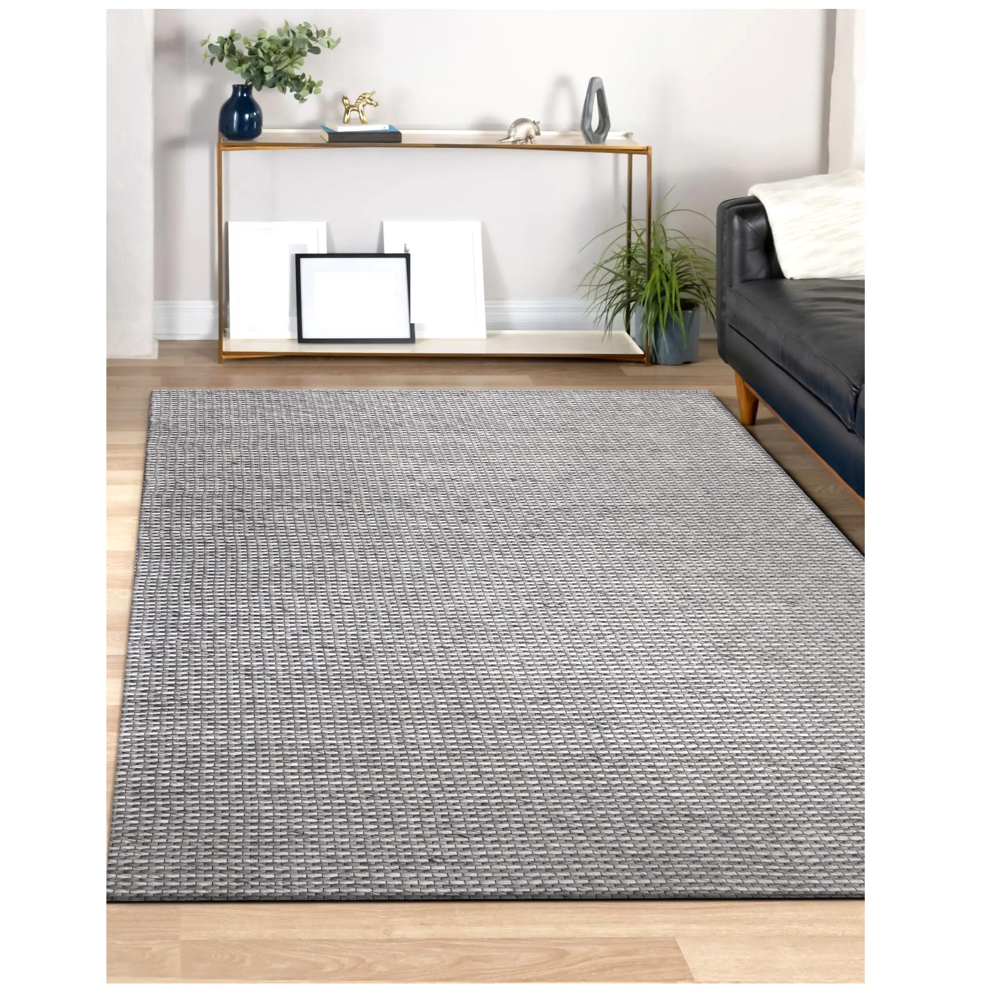 LR Home 6501A7184934J8 9 x 12 (ft) Wool Gray/Silver Rectangular Indoor/Outdoor Stripe Farmhouse/Cottage Area rug