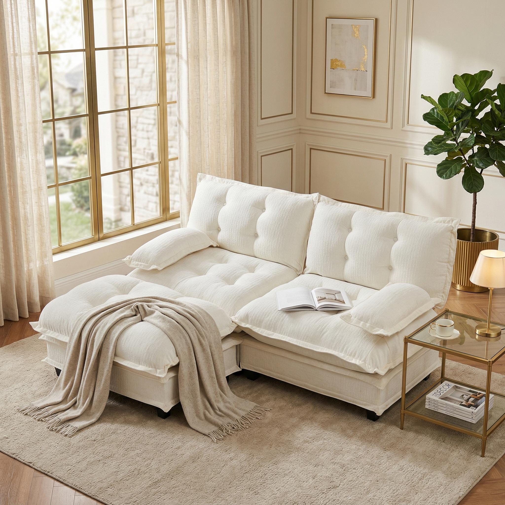 Homy Casa CHILL 77-in Chenille Modular Loveseat Sofa with Ottoman Deep ...