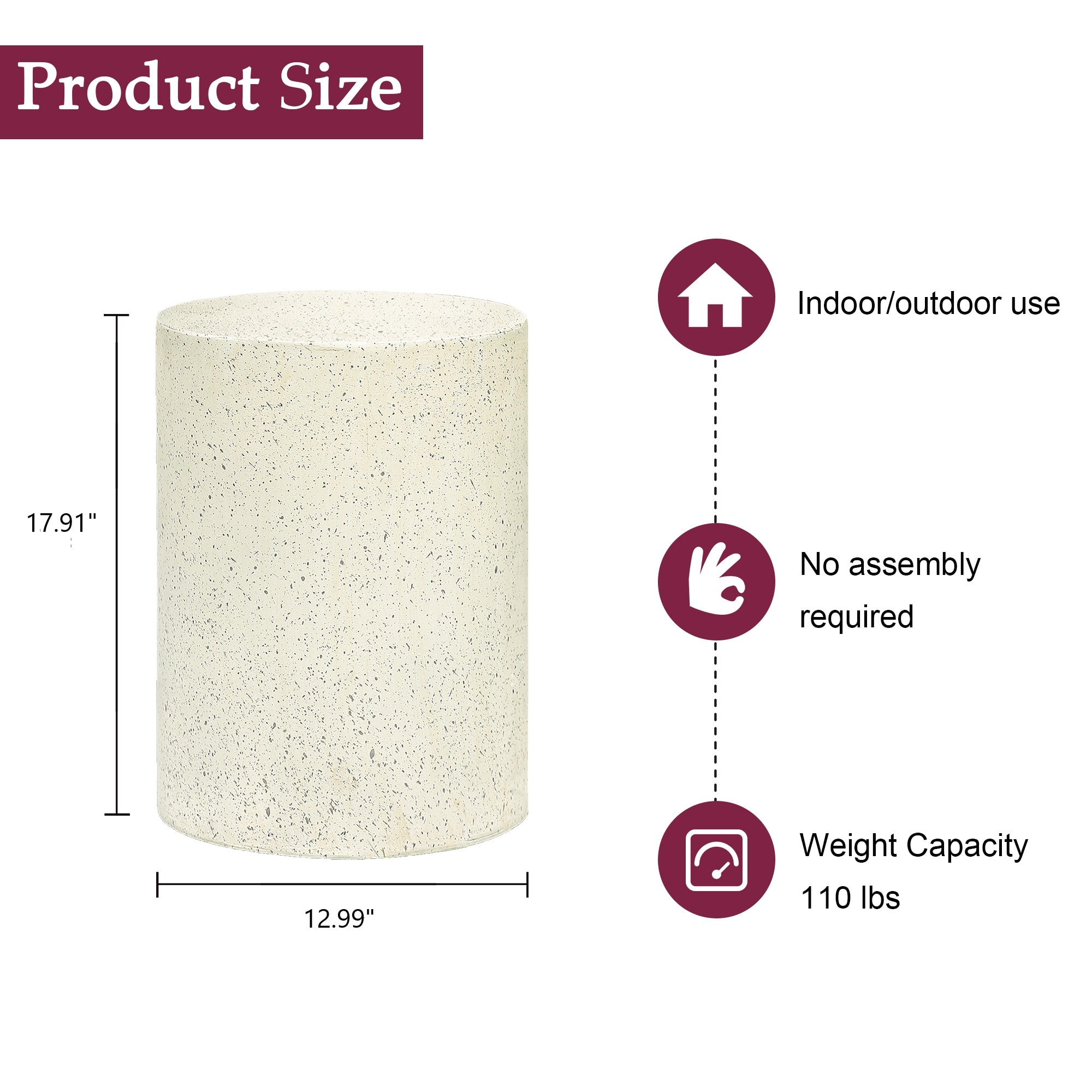 Off-White and Gray Speckled Cement Round Patio Side Table