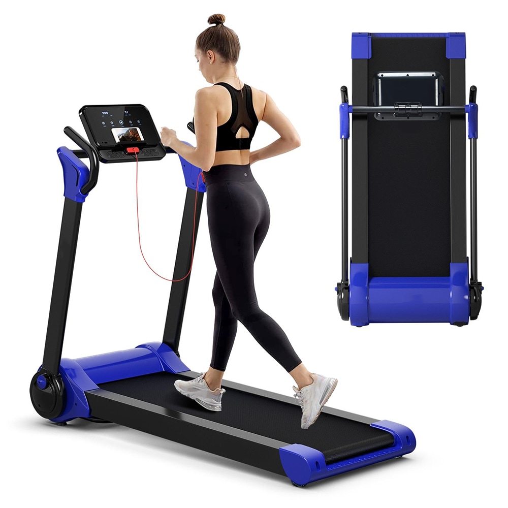 Slickblue D-CO-YN01673PS Navy Folding Treadmill with 5-Layer Shock-Absorbing Belt LED Display and 2.25HP Motor for Home Workouts