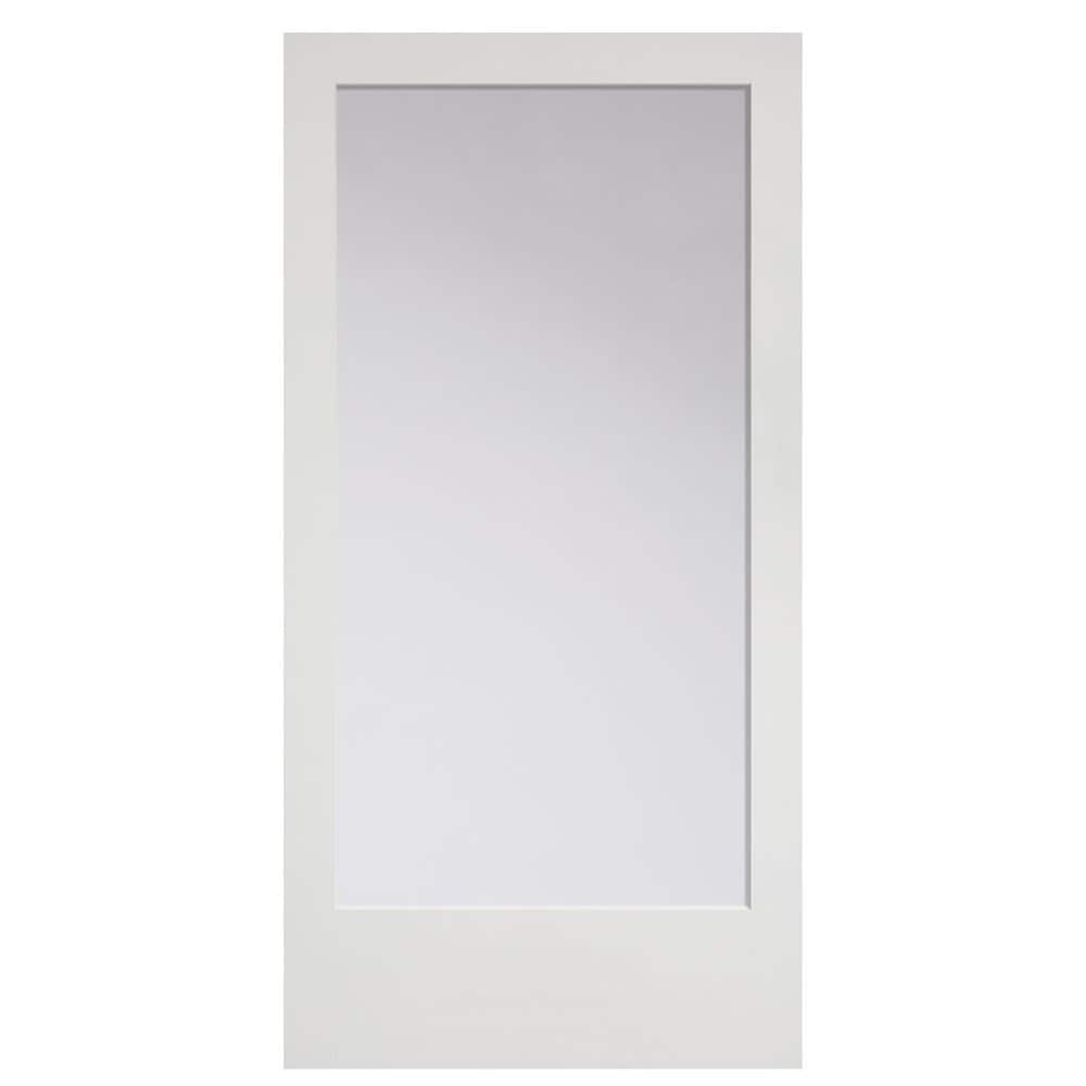 Masonite 42-in x 84-in Primed Clear Glass MDF Solid Core Bypass Barn ...