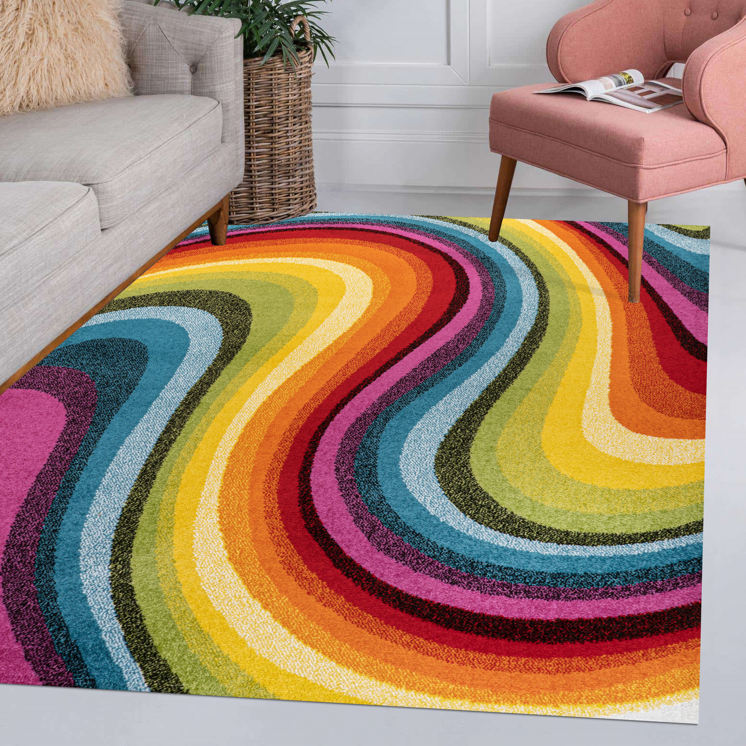 Colorful Abstract Swirl Multicolor 5 x 8 Area Rug
