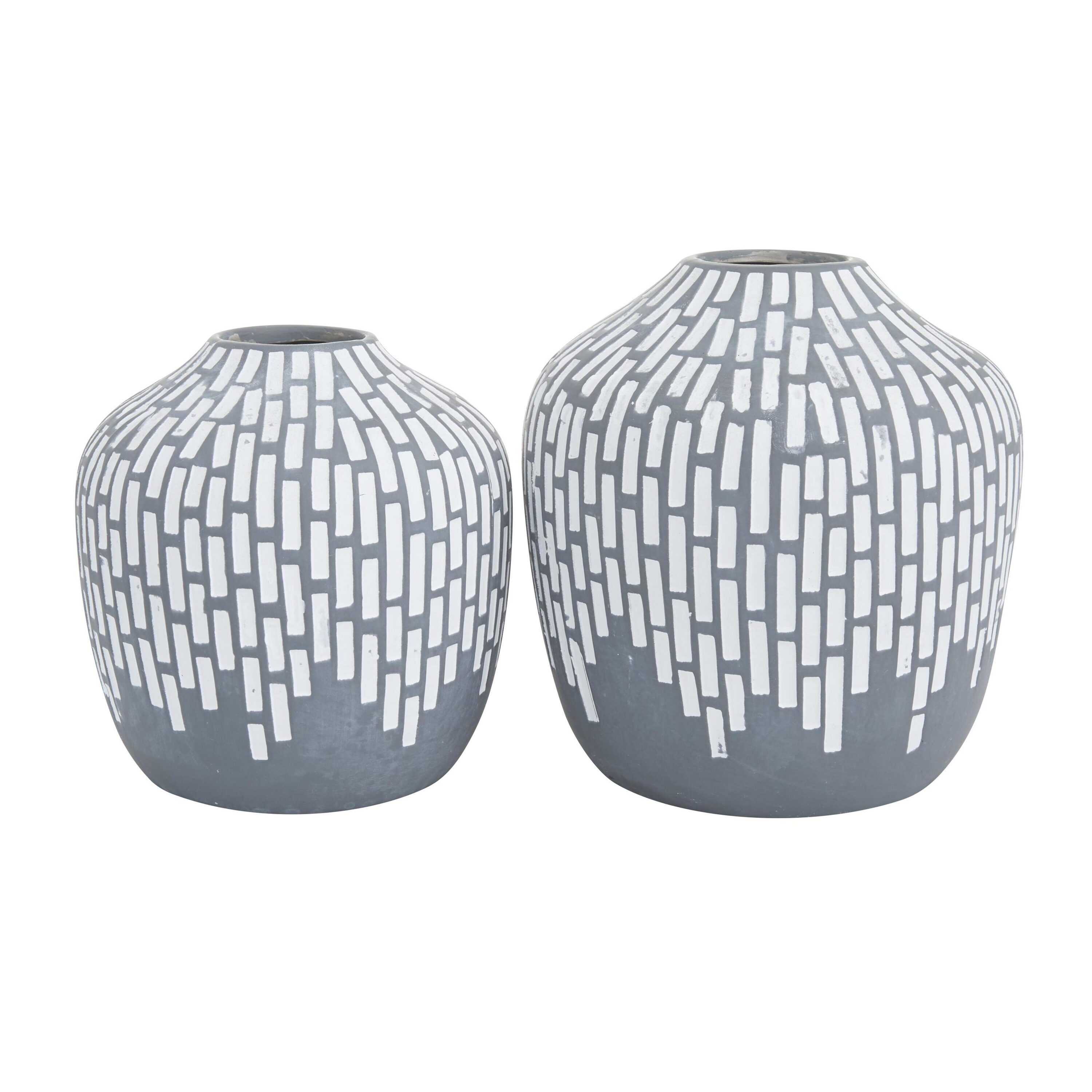Contemporary Ceramic Bud Vase Set, Medium Gray, 10.6" Round