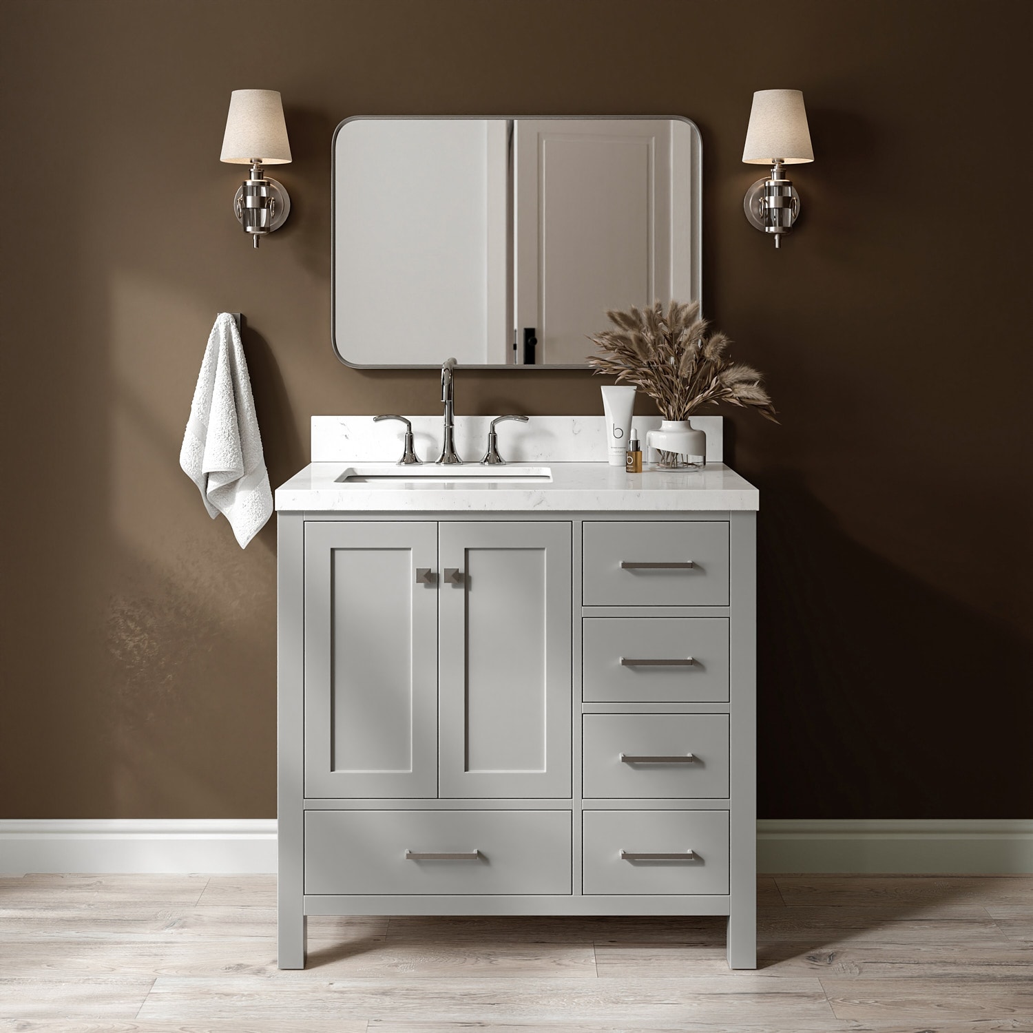 ARIEL A036SLCQRVOGRY Cambridge 36-in Gray Undermount Single Sink Bathroom Vanity with Carrara White Quartz Quartz Top