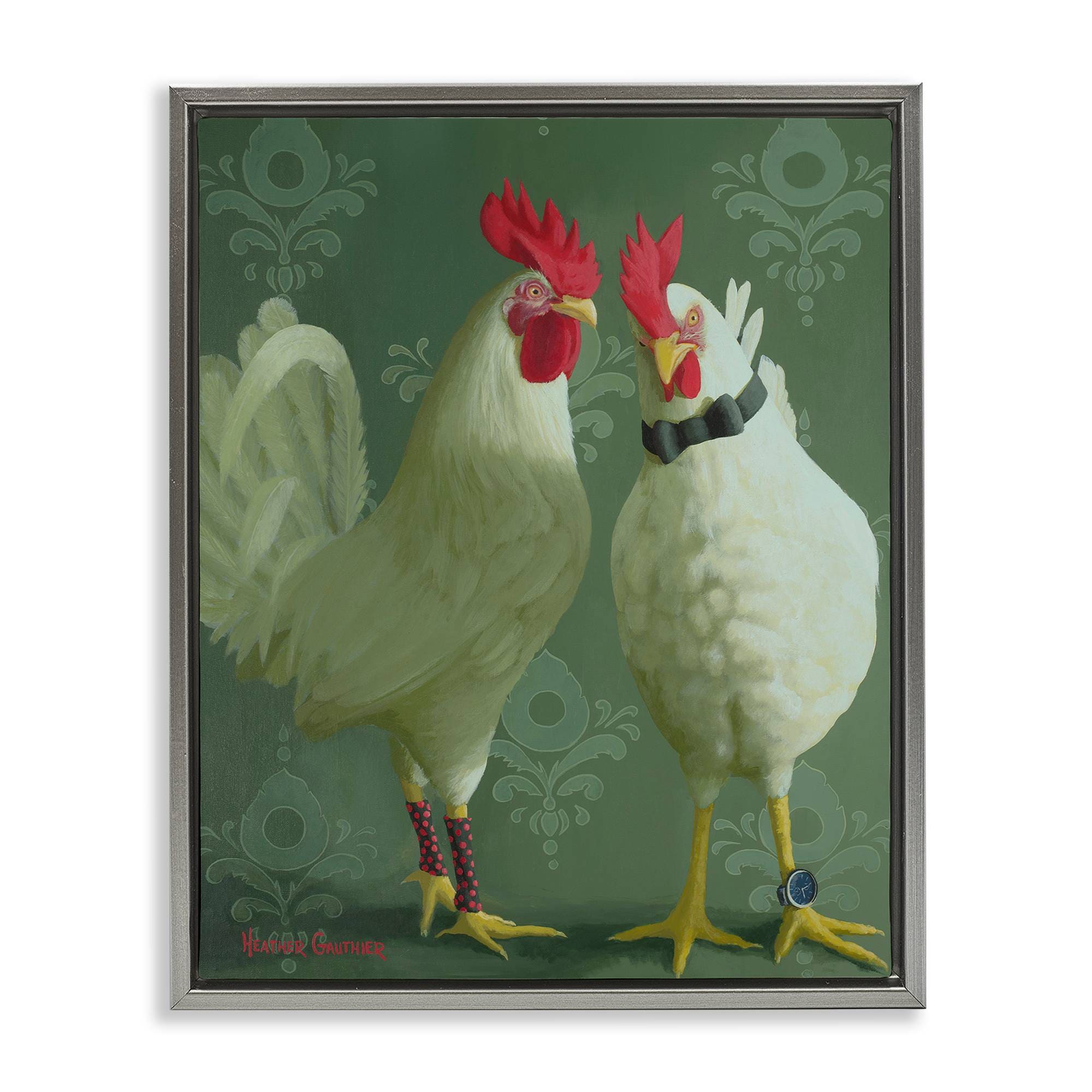 Stupell Industries BT-210-FFL-16X20 Stylish Roosters Pair Gray Framed Floater Canvas Wall Art By Heather Gauthier 17 x 21