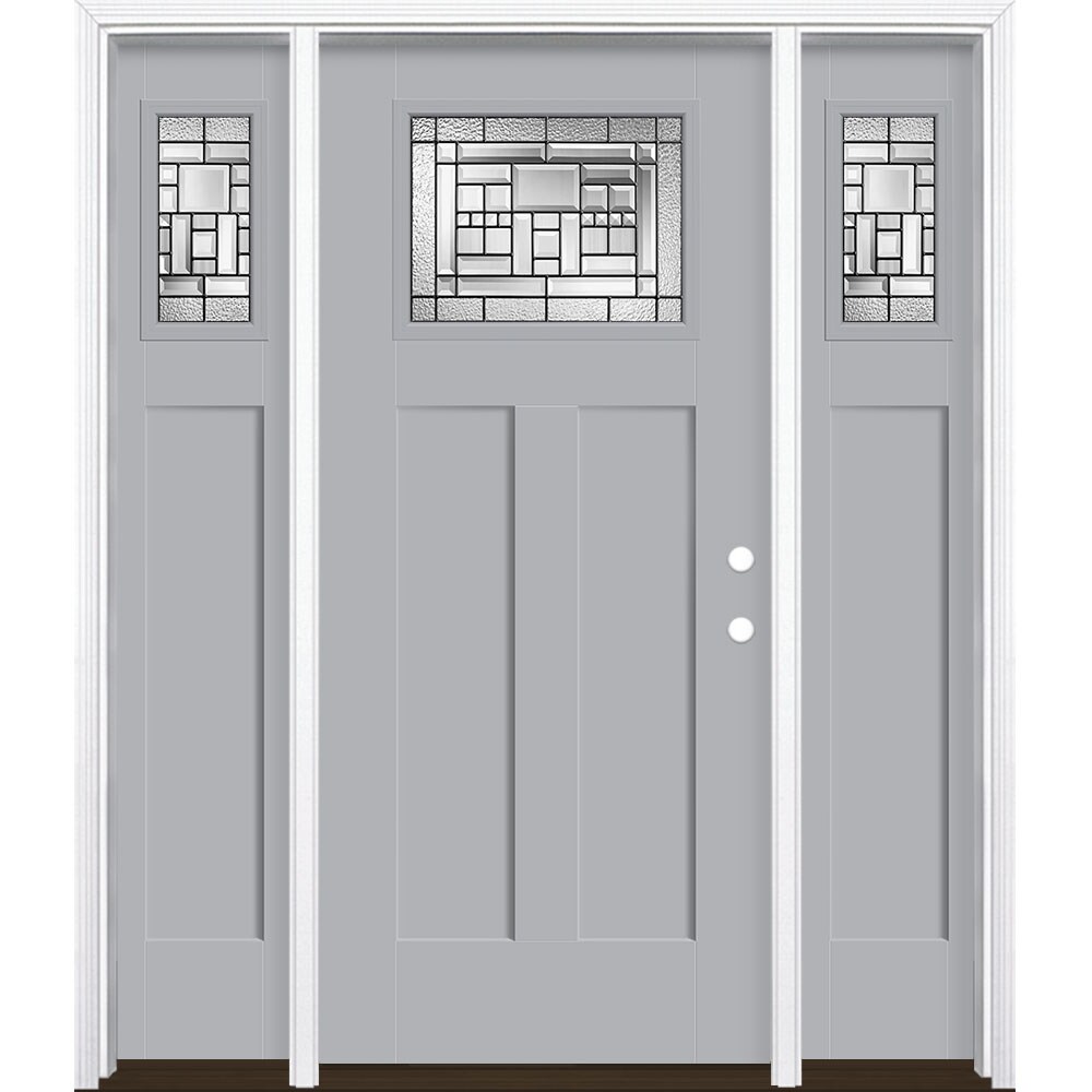 Masonite 3421431 Naples 64-in x 80-in Fiberglass Craftsman Left-Hand Inswing Infinity Gray Painted Prehung Front Door with Sidelights with Brickmould Insulating Core