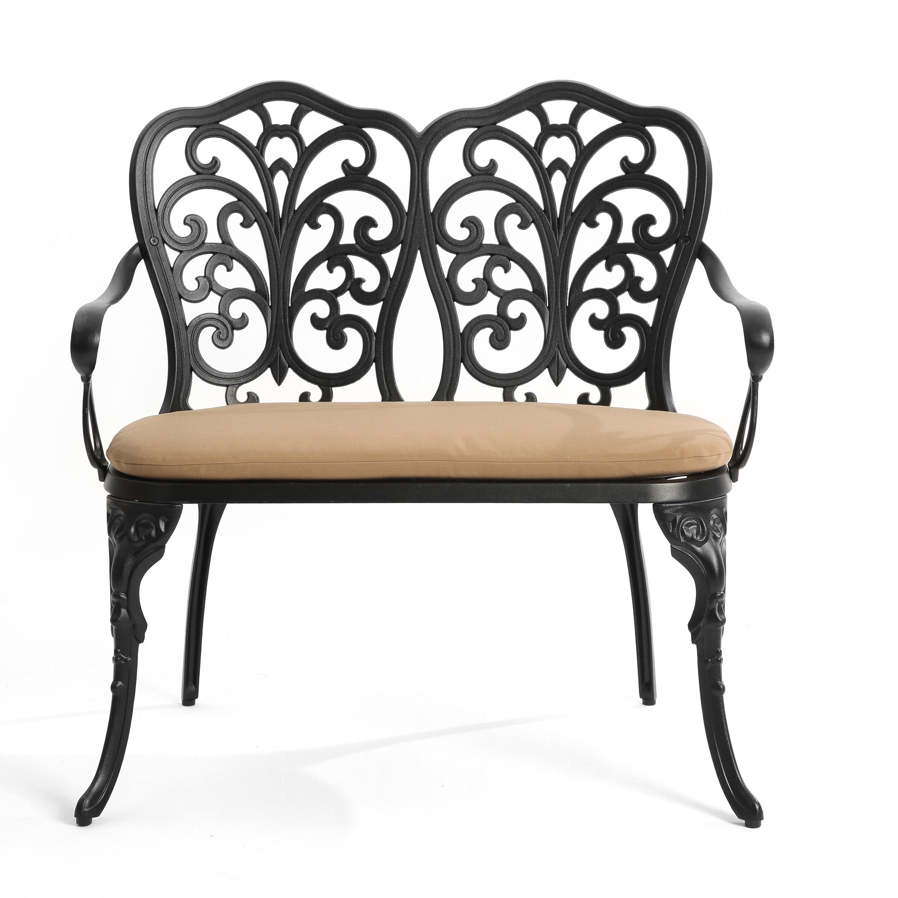 Bayfeve BF-7152B2S Cast Aluminum Loveseat with Cushion 33.8-in W x 34.6-in H Black Aluminum Love Seat Bench