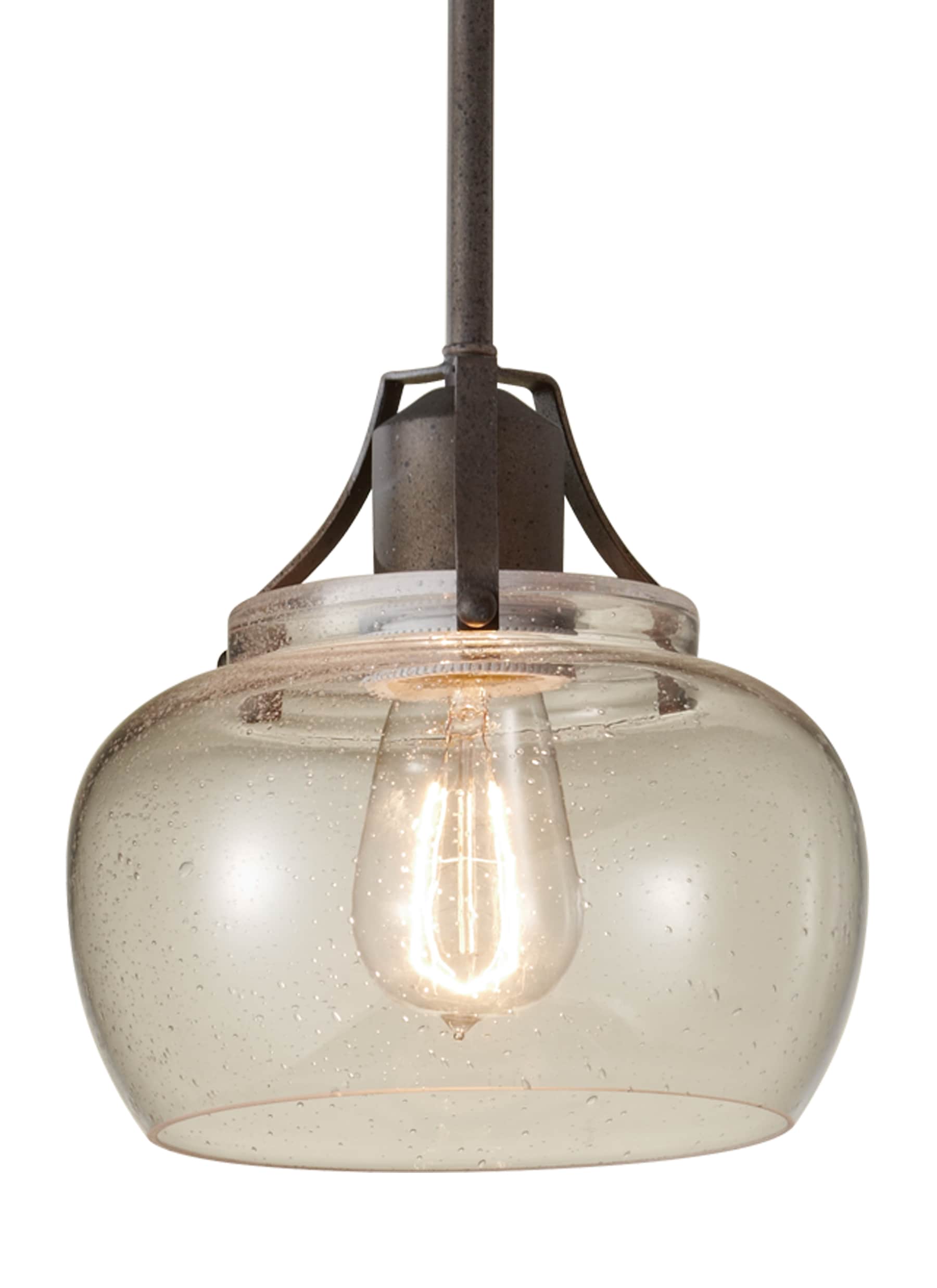 Rustic Iron Mini Pendant with Clear Seeded Glass Shade