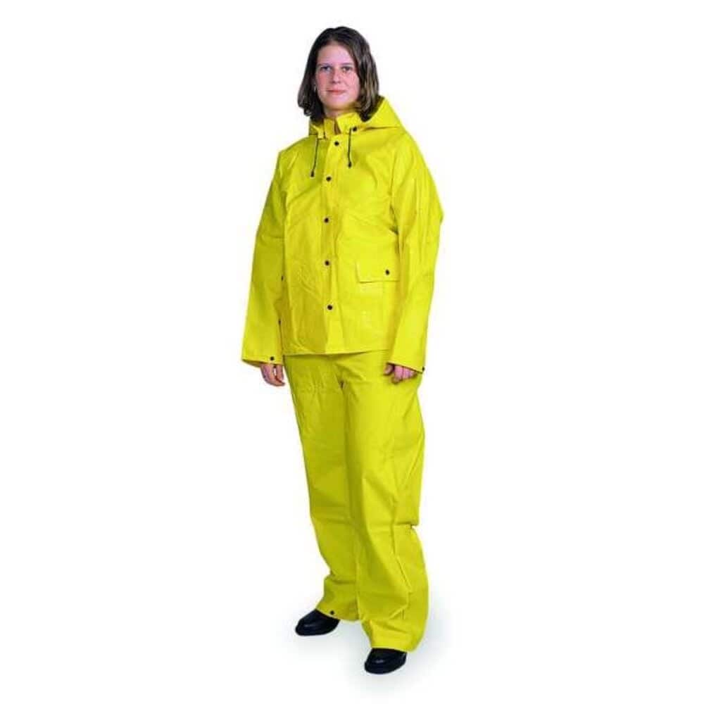 Condor  3-Piece Rainsuit with Detachable Hood Heavy Duty PVC 13.8 mil Thick Snap-On (Included) Yellow