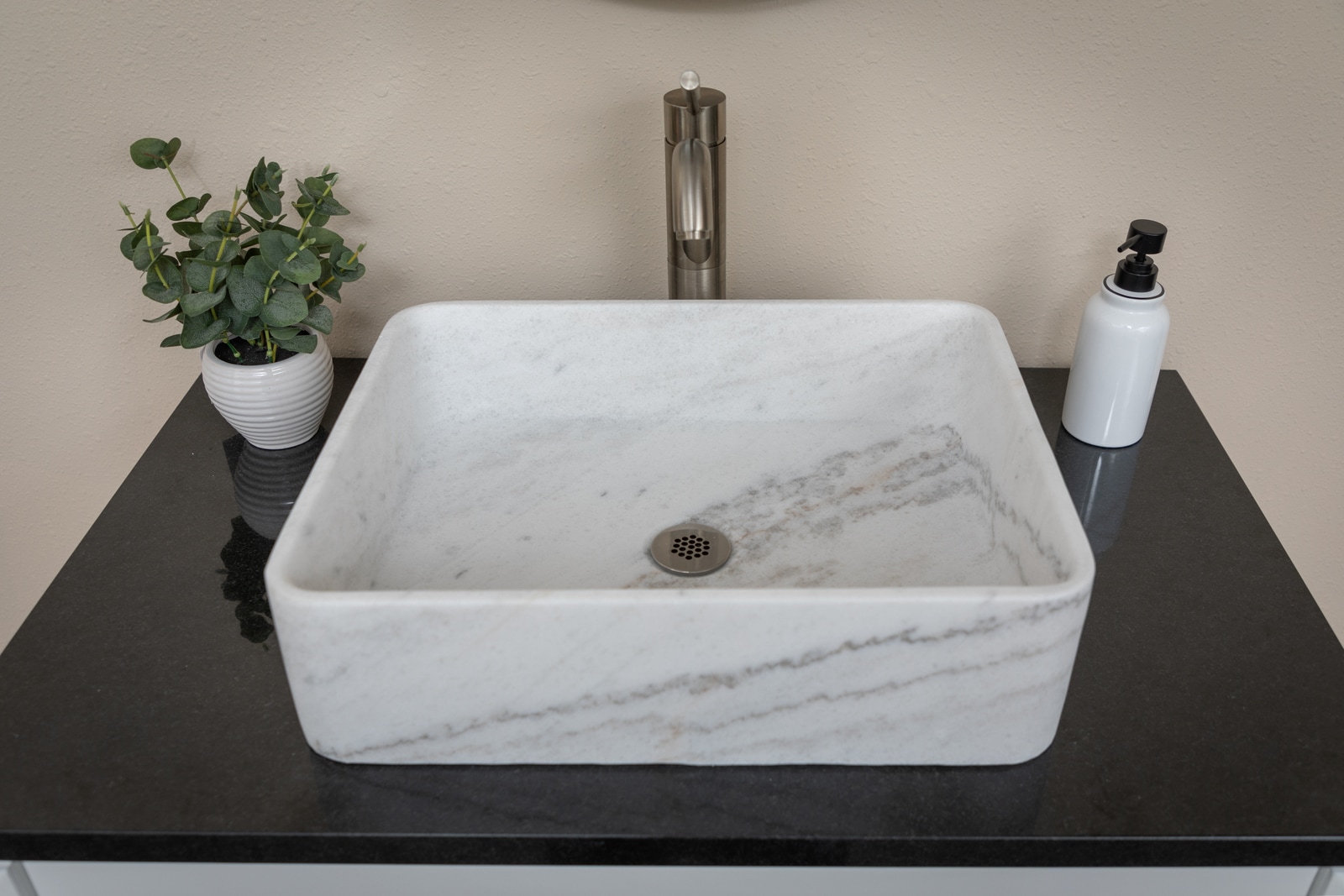 Guanxi White Marble Rectangular Vessel Bathroom Sink