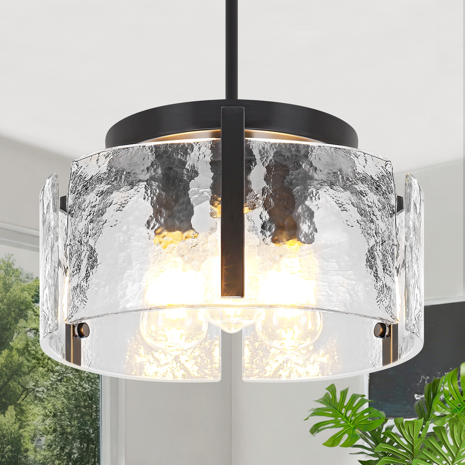 ZSMIHDOH 3 -Light Matte Black Metal Chandelier
