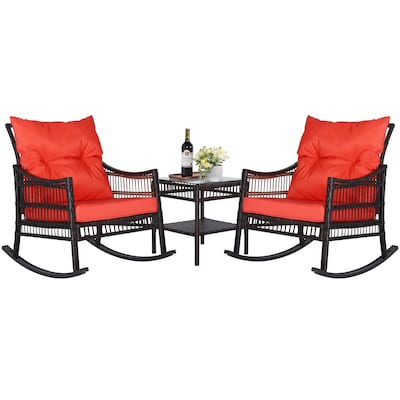 Veikous 2 Wicker Brown Plastic Frame Chaise Lounge Chair S With Cushioned Seat In The Patio Chairs Department At Com - Outdoor Furniture Rocking Chair Set
