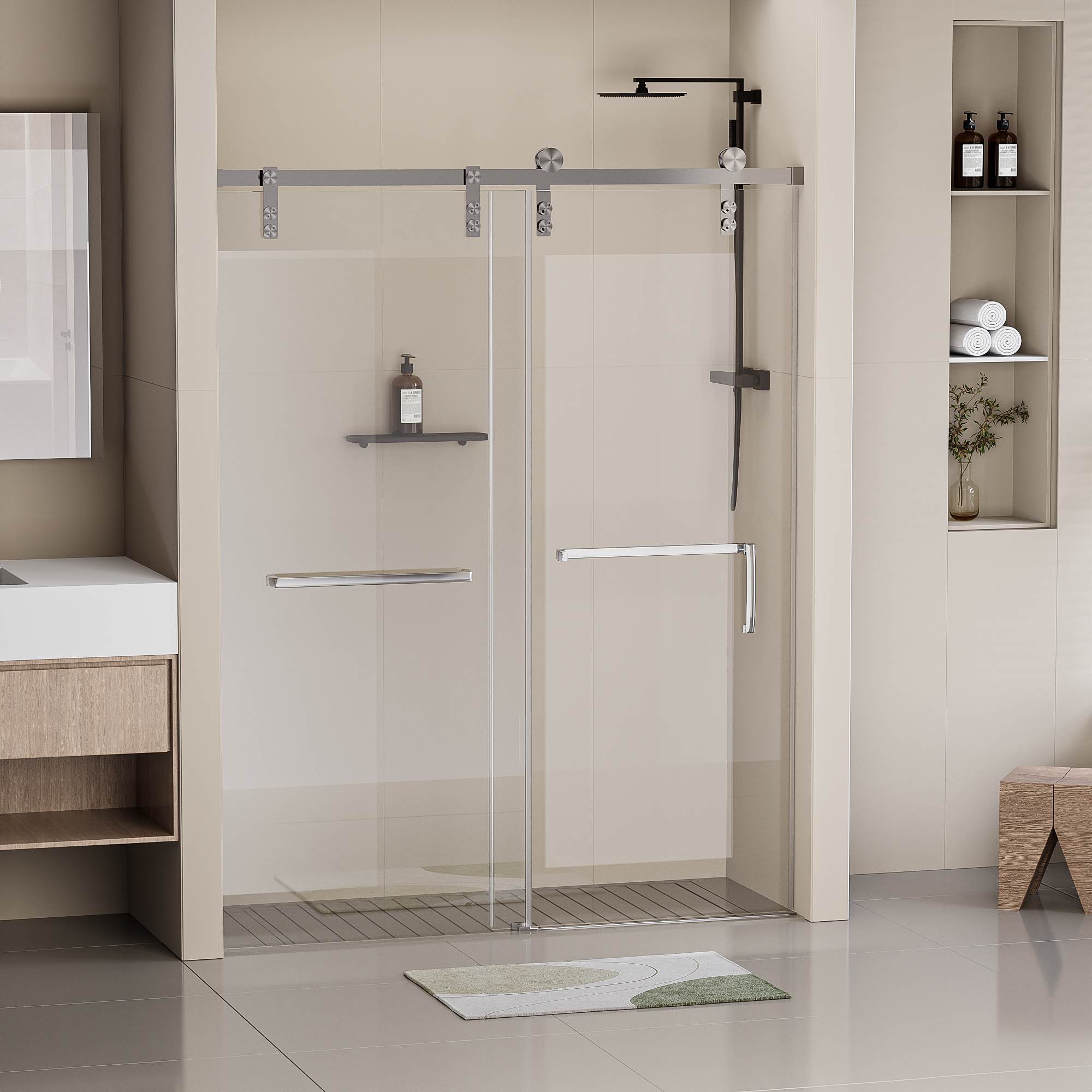Abruzzo - 60 in. W x 76 in. H Frameless Soft-Close Single Sliding Shower Door with 5/16 in. Tempe...