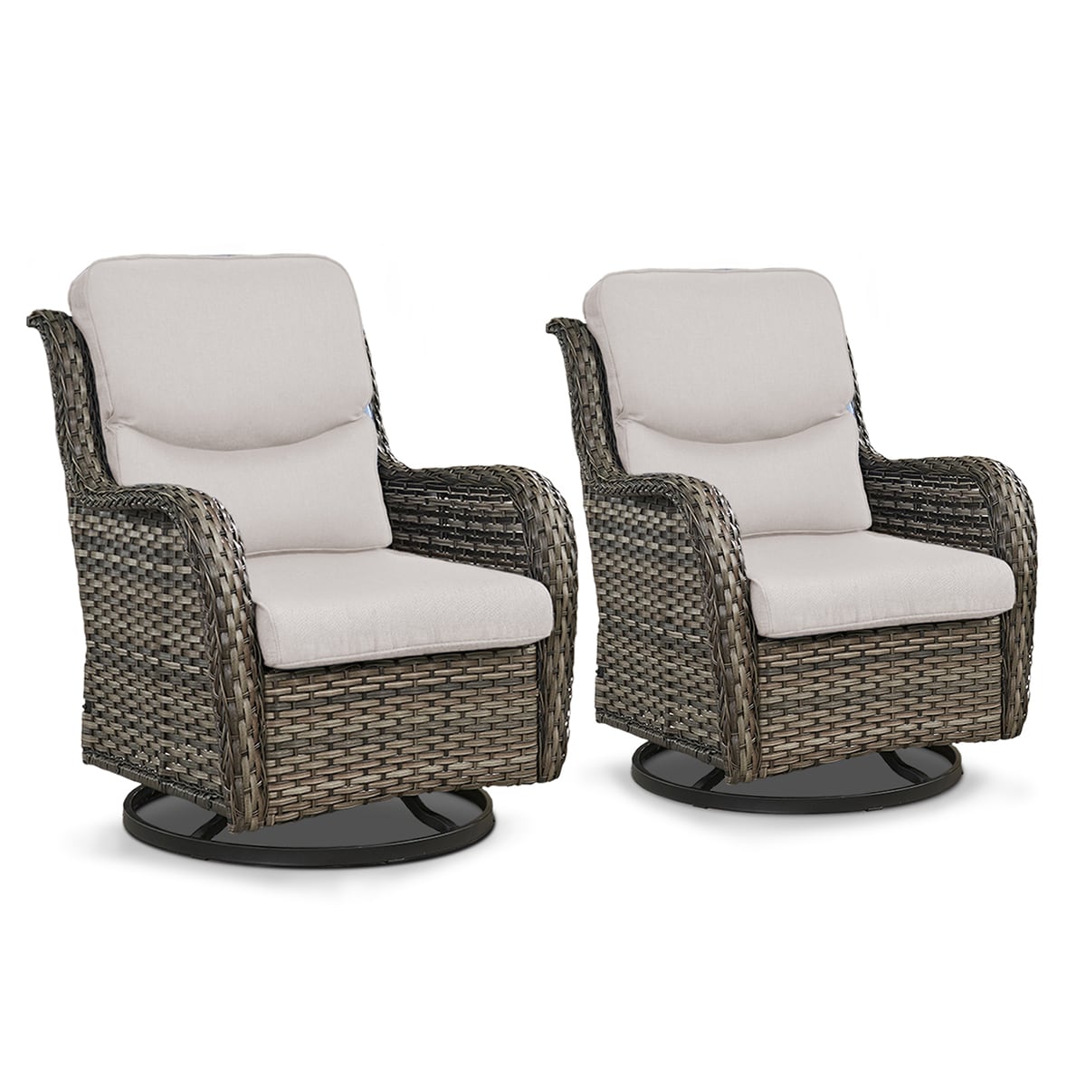 Rilyson FSXL024-2 Smiley Set of 2 Wicker Gray Wicker Frame Swivel glider Conversation Chair with Gray Gray Cushioned Seat