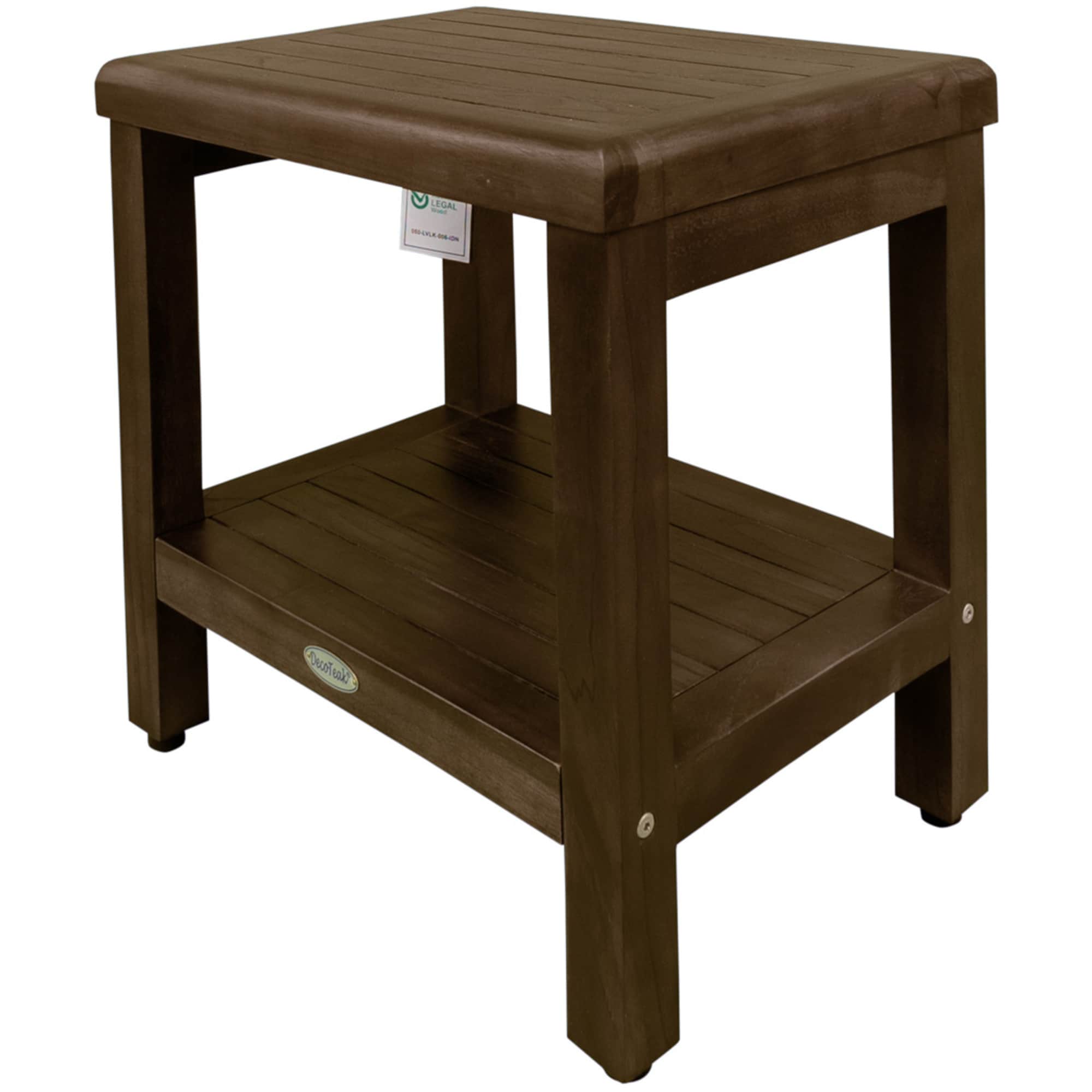 Classic Woodland Brown Teak Shower Bench with Shelf, 18"