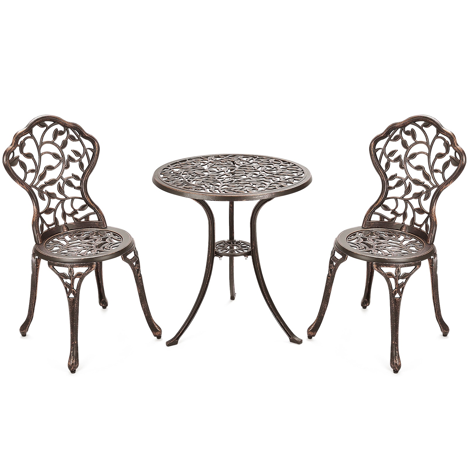 WELLFOR Bronze 3-Piece Patio Bistro Set with Aluminum Table Top and ...