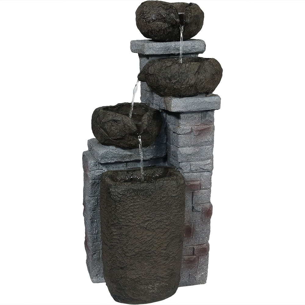 Sunnydaze Decor SL-0416 30-in H Stone Solar Powered Tiered Outdoor Fountain Pump Included