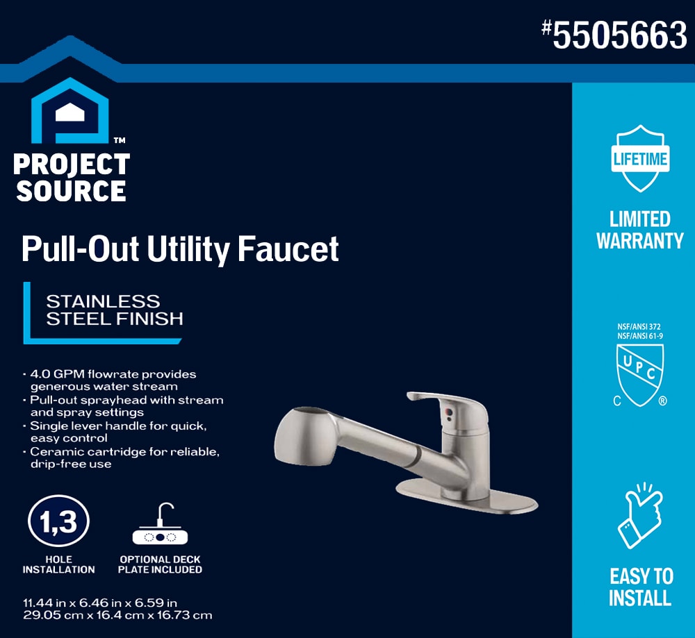 Project Source Stainless Steel Utility Faucet with Pulldown Sprayer