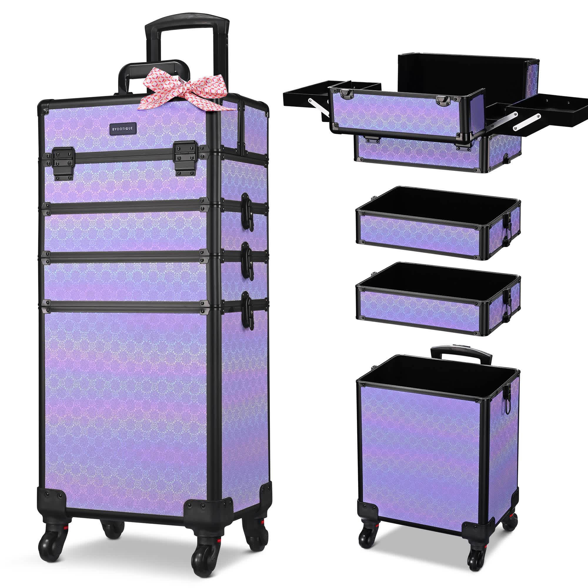 Yescom 12MKC028-C4WG-F05-LO Byootique 4in1 Rolling Makeup Train Case Cosmetic Organizer Charm ForgetMeNot