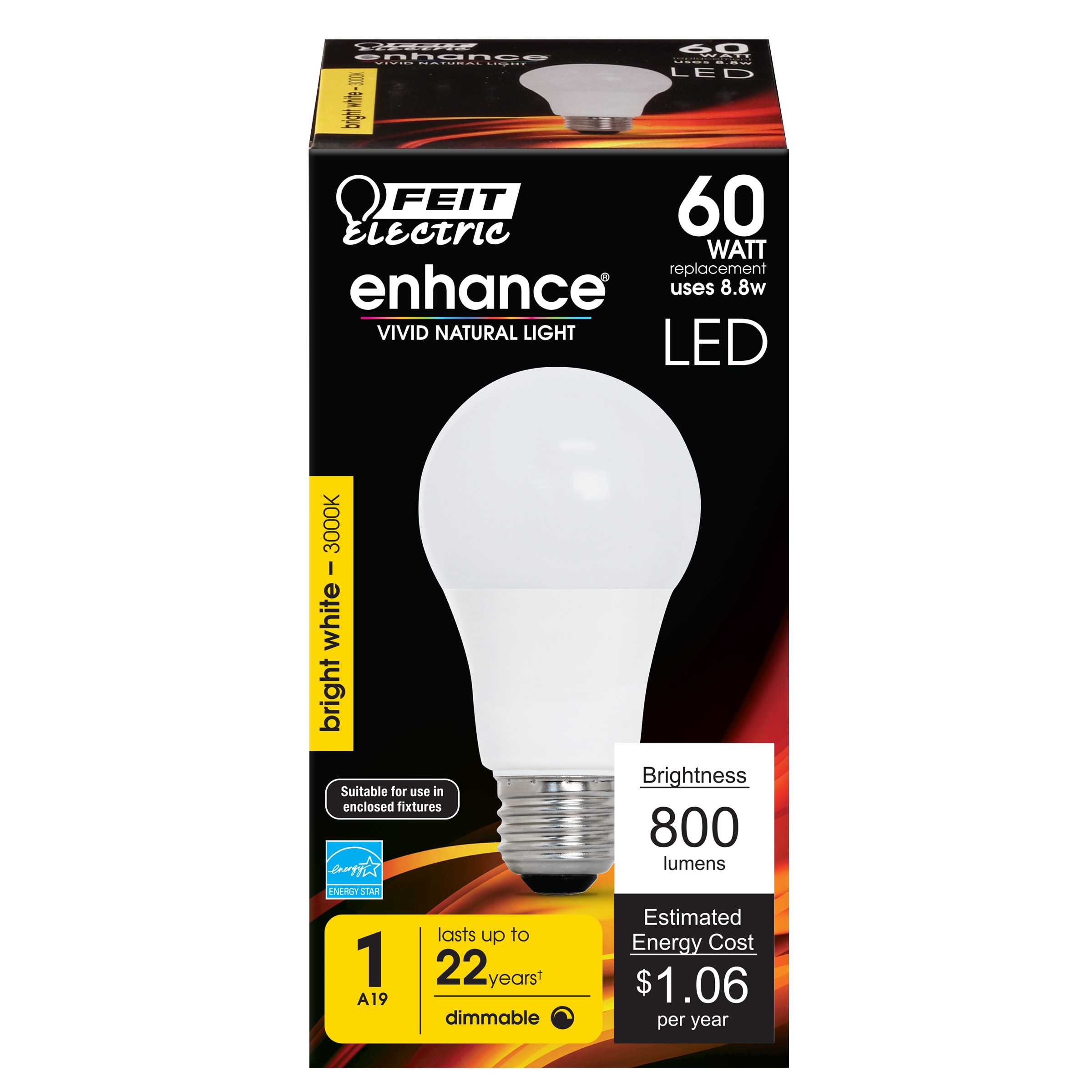 Feit Electric OM60DM/930CA/6 LED DIMMABLE 60 -Watt EQ A19 Bright white E26 Dimmable LED General purpose Light Bulb 6 -Pack