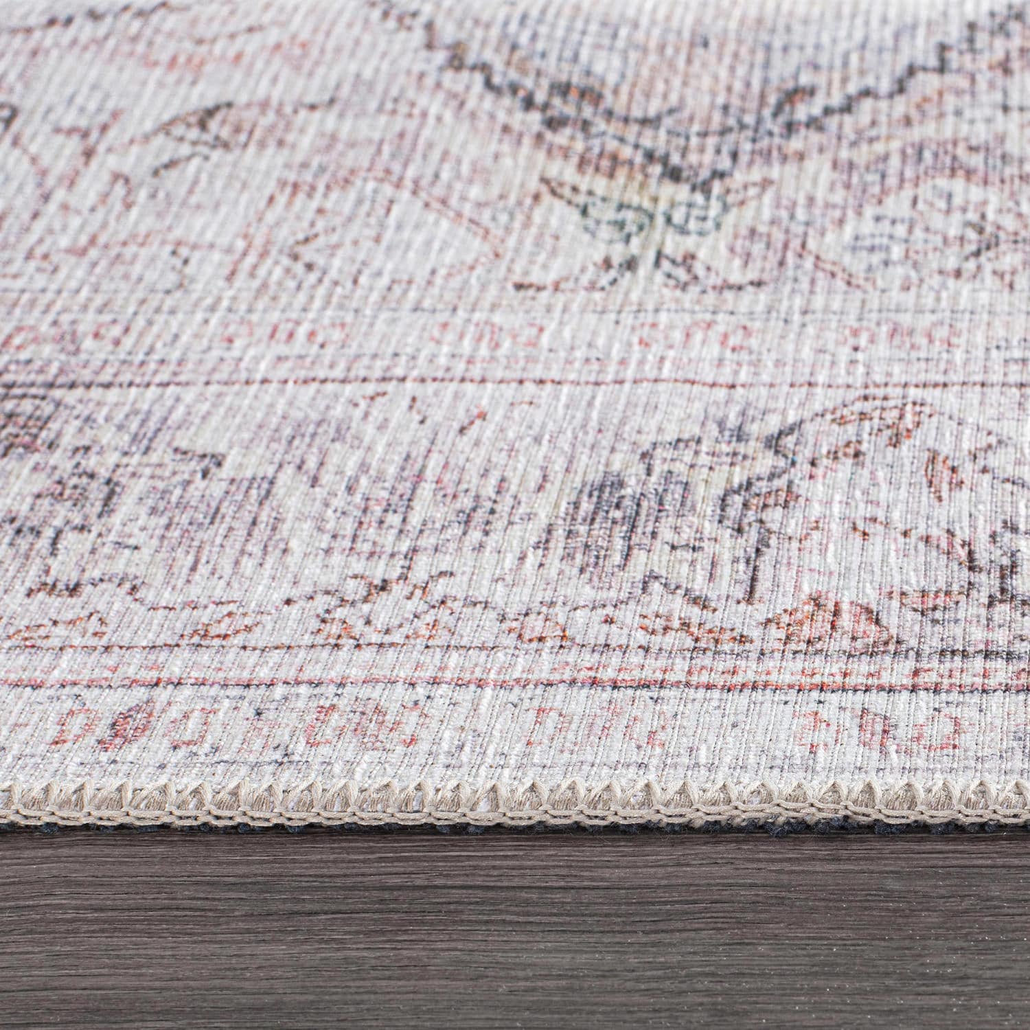 Vintage Cream and Red Synthetic Medallion Washable 5' x 7' Rug