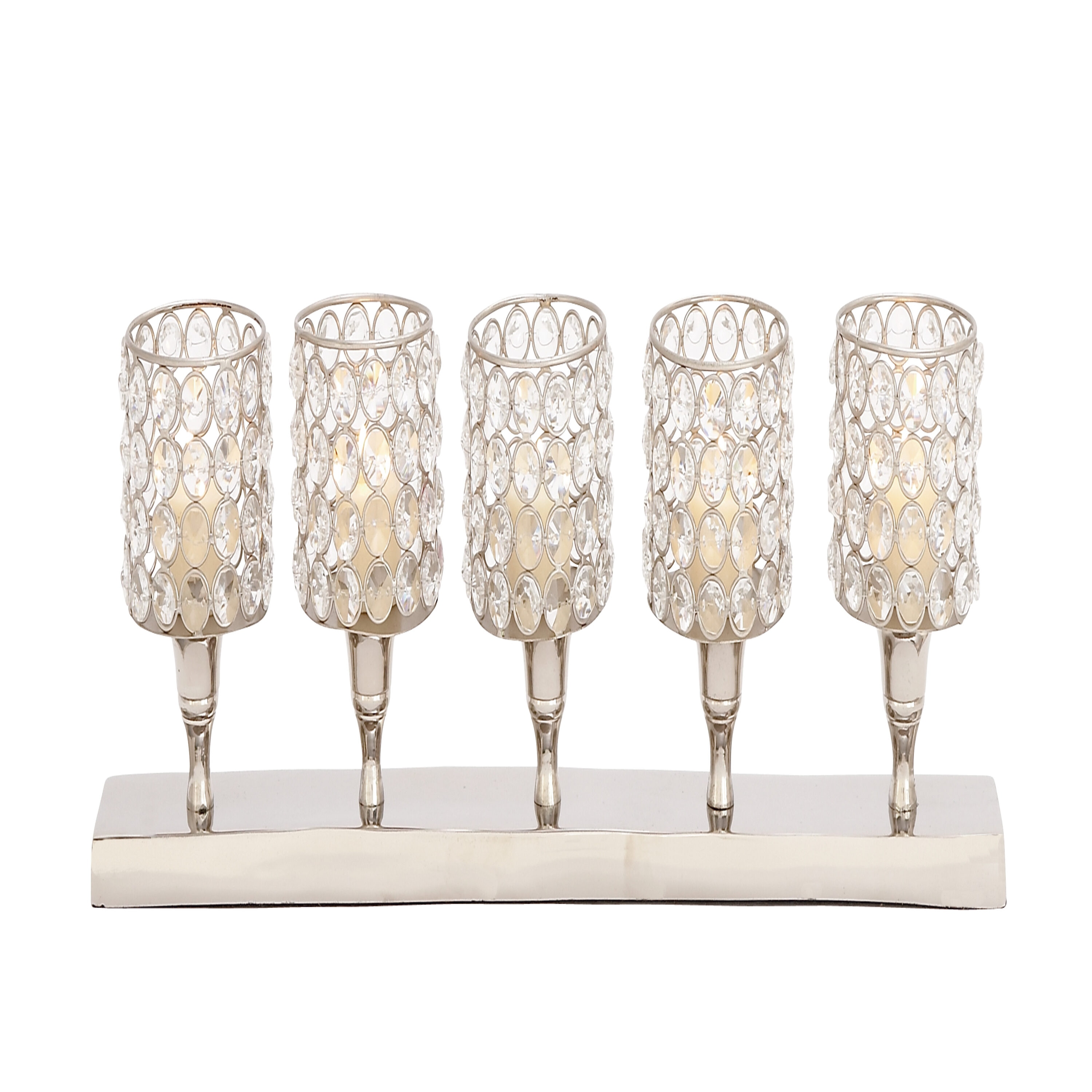Elegant Silver Aluminum 21'' Hurricane Candelabra with Crystal Accents