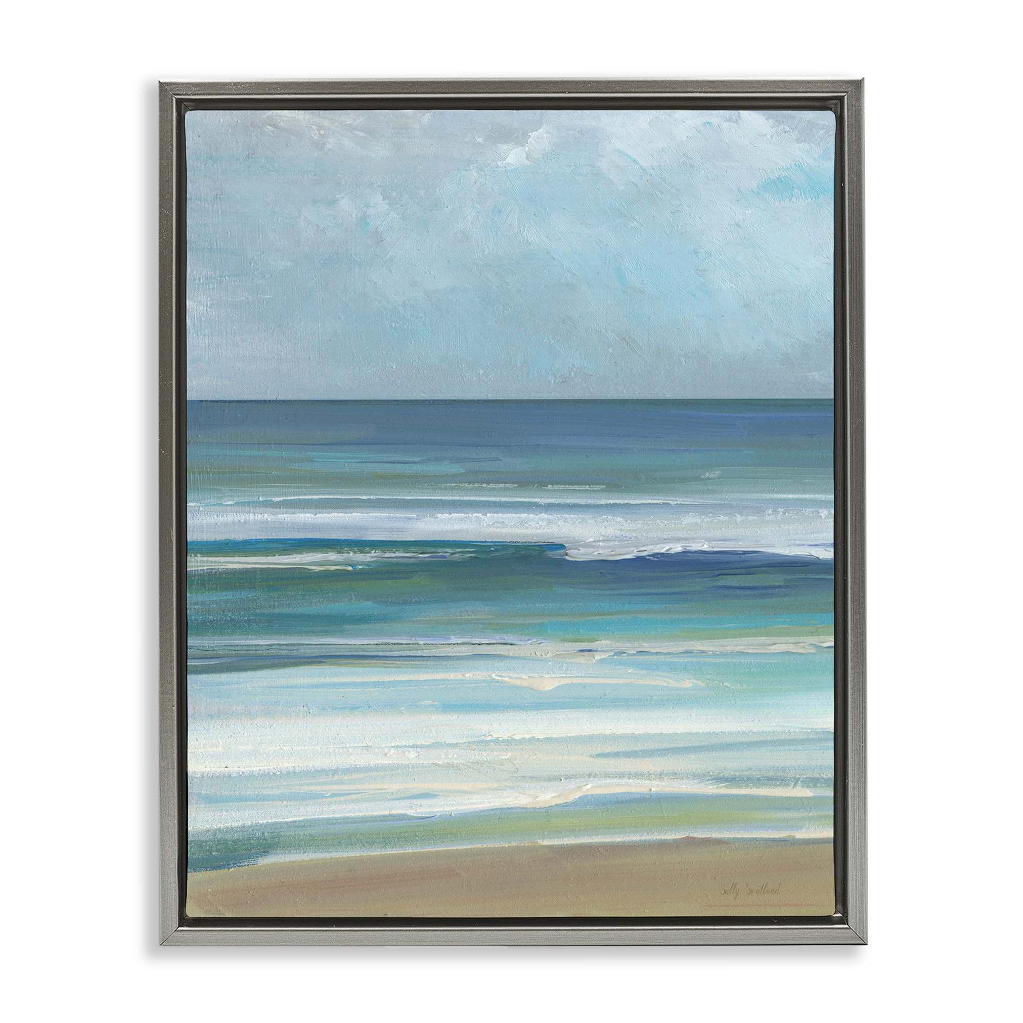 Stupell Industries BT-997-FFL-16X20 Calming Beach Wave Visage Gray Framed Floater Canvas Wall Art By Sally Swatland 17 x 21