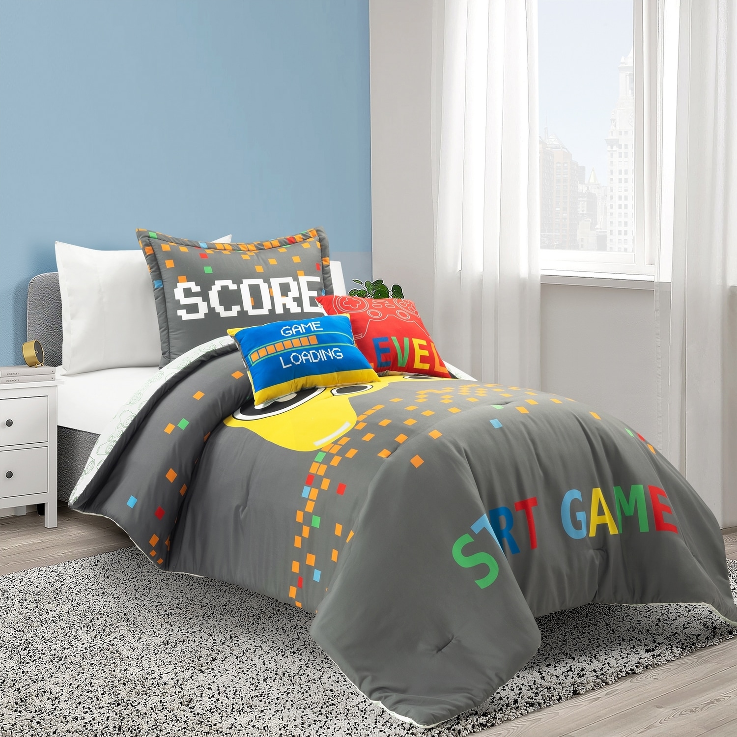 Lush Decor 21T013405 Gray Graphic print Reversible Twin Comforter
