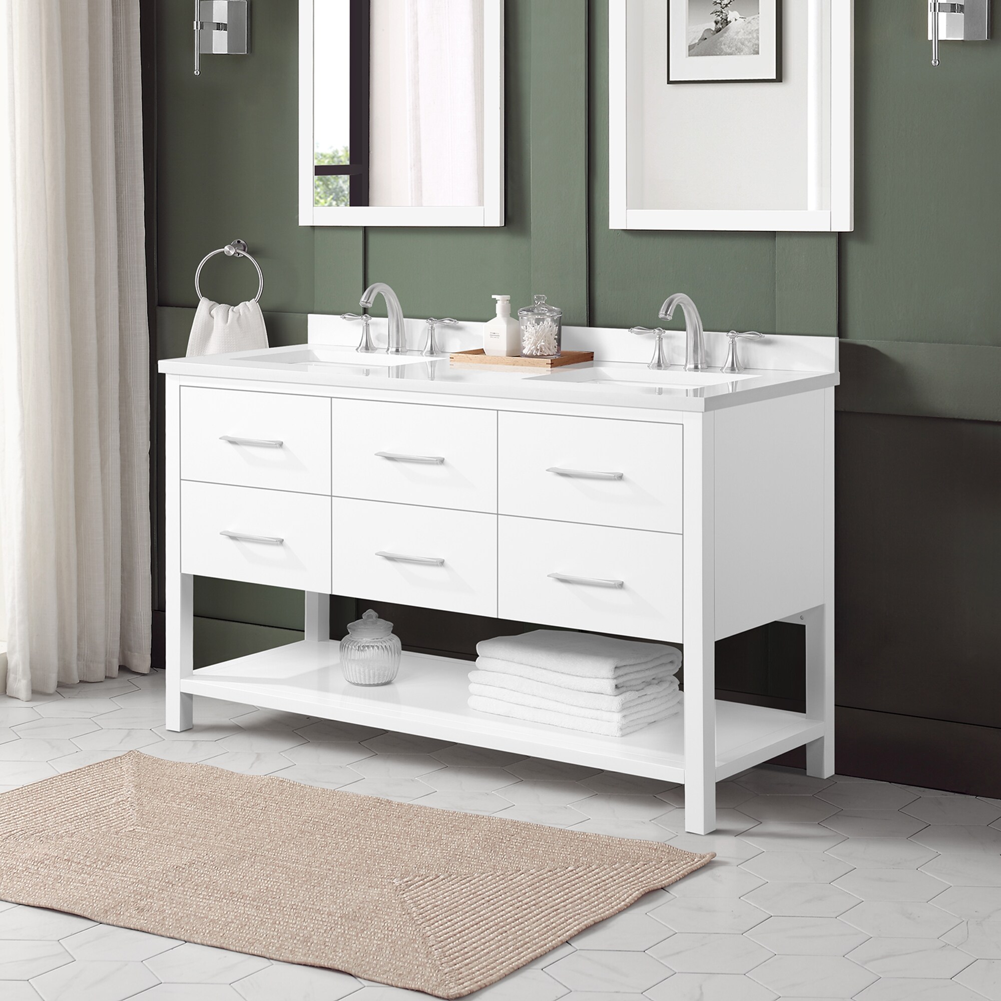 Origin 21 Sanford 60in White Undermount Double Sink Bathroom Vanity