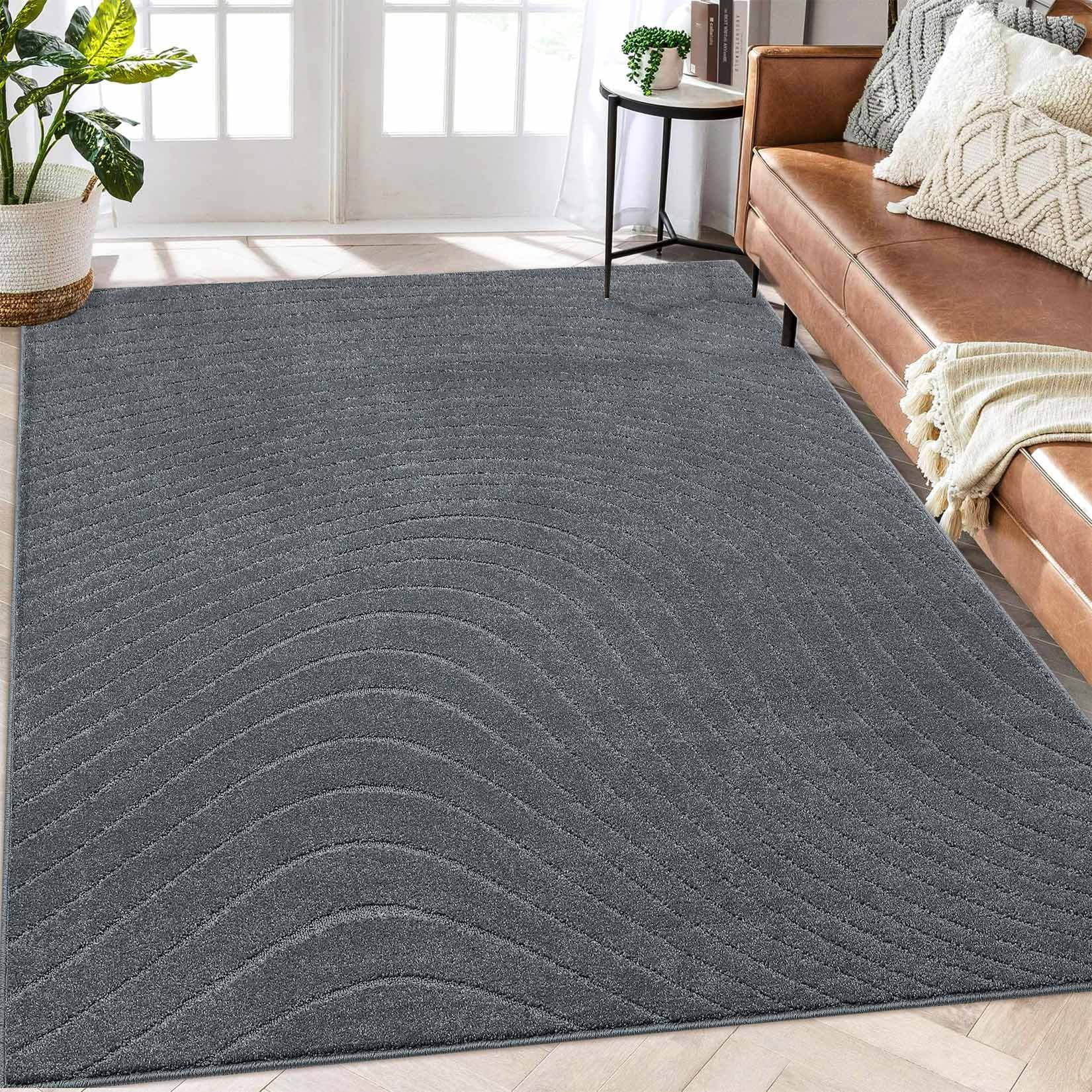 Garvee YXY-LO-PHO-12XHXW6Z 5 x 8 (ft) Loomed Polypropylene Dark Gray Rectangular Indoor Solid Mid-Century Modern Machine washable Area rug